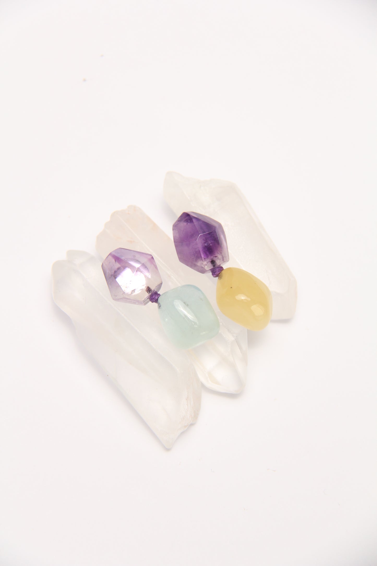 Earrings: amethyst, morganite