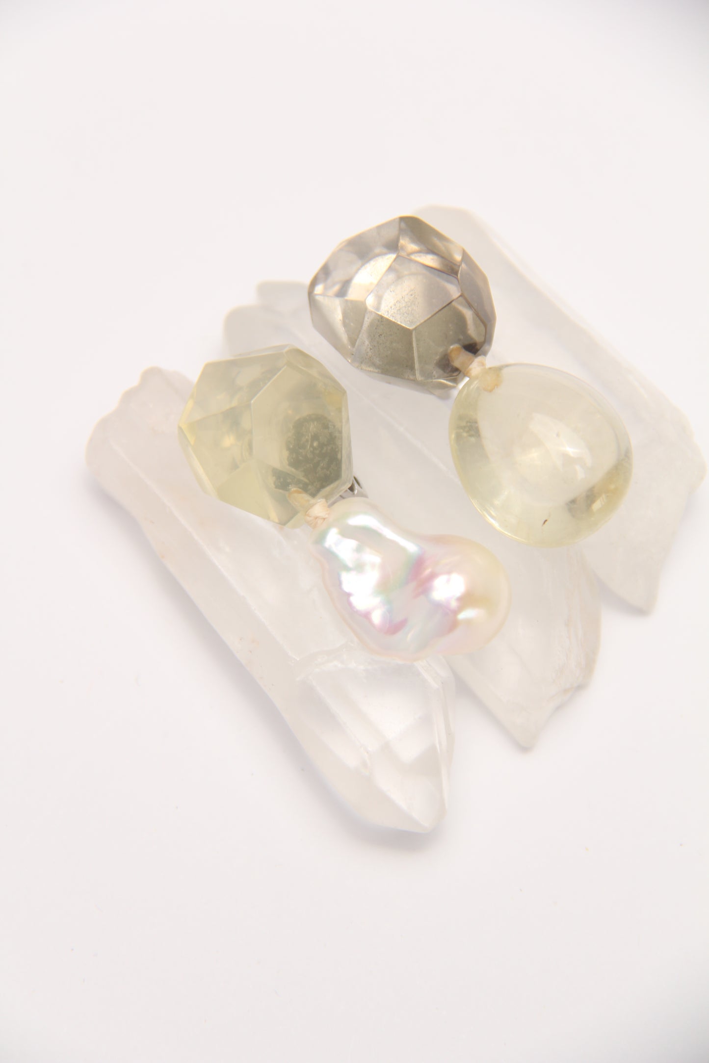 Earrings: citrine, pearls