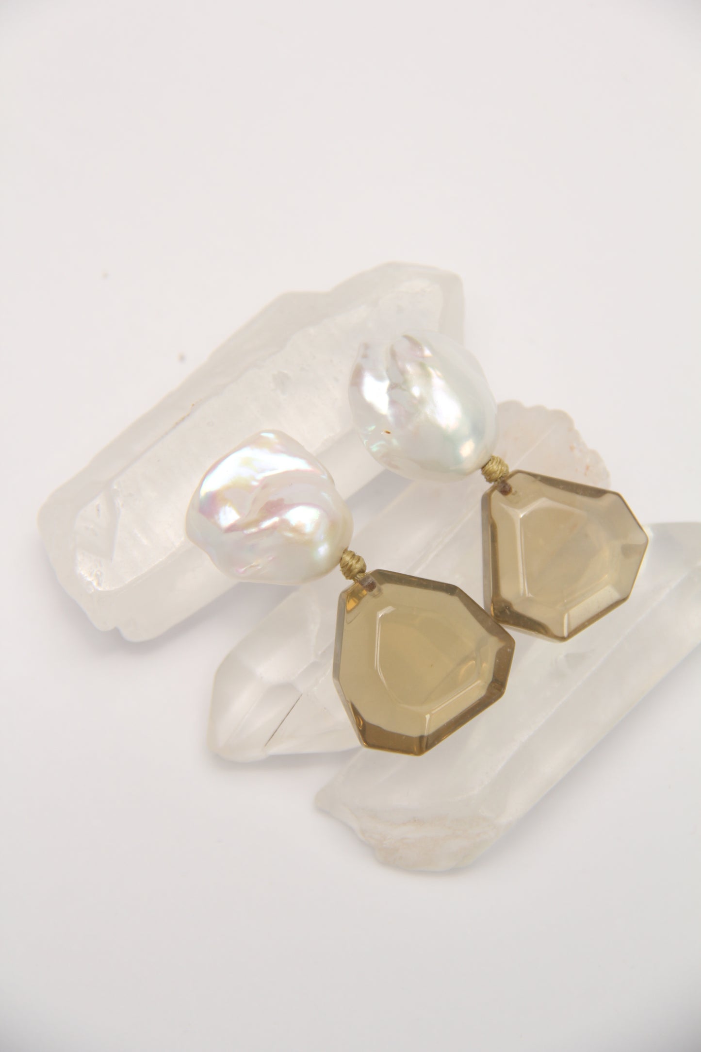Earrings: pearls, citrine