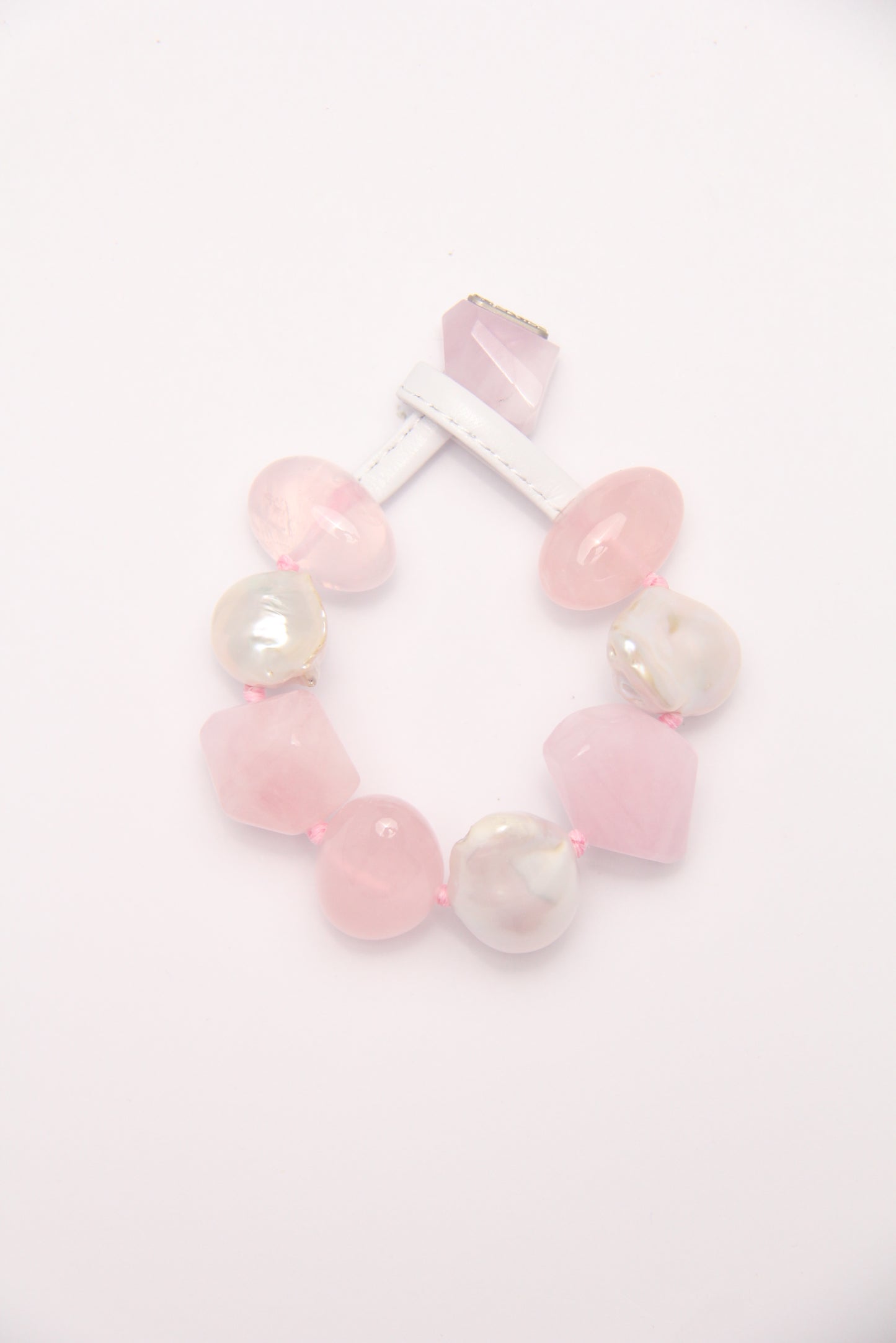 Bracelet: rose quartz, morganite, pearls