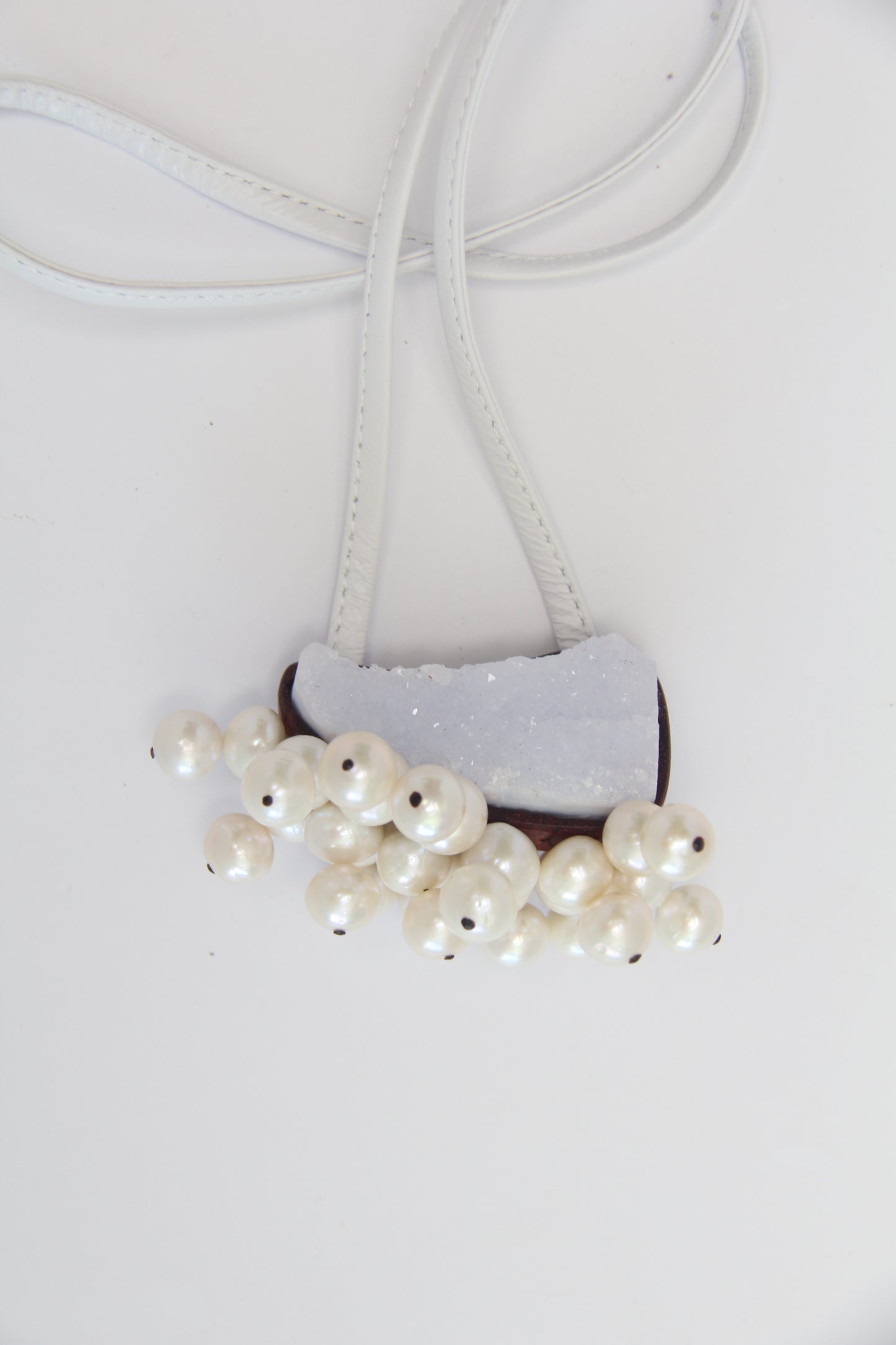 Pendant: blue lace agate, pearls, Zambia blood wood