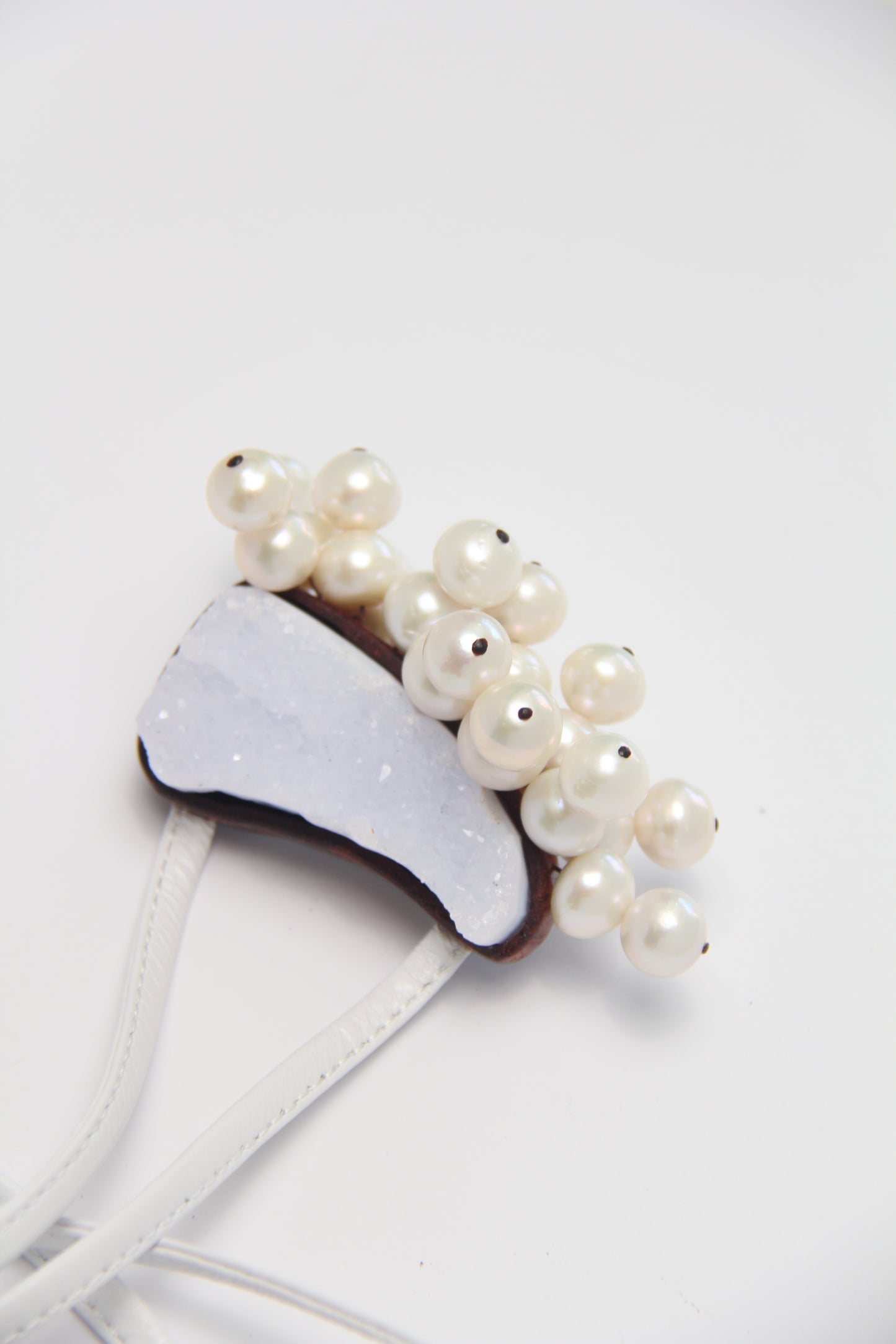 Pendant: blue lace agate, pearls, Zambia blood wood