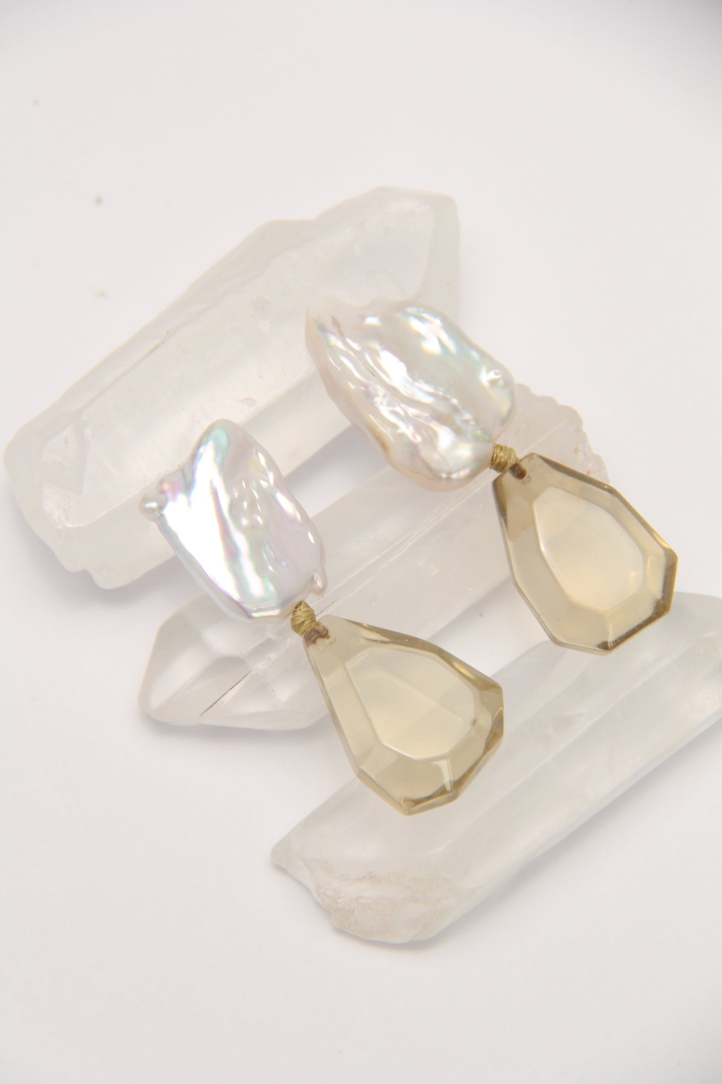 Earrings: pearls, citrine