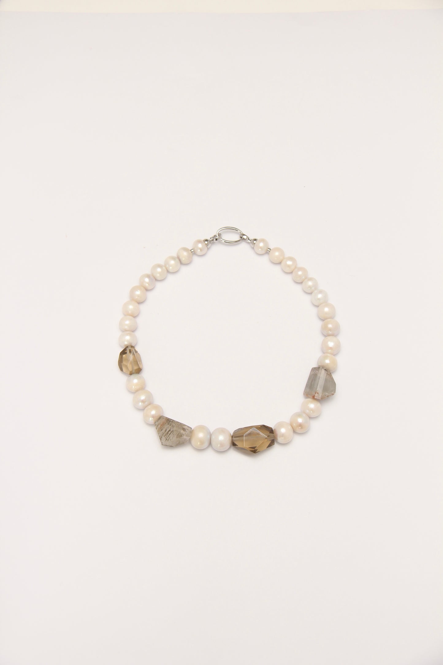 Necklace: pearls, smoky quartz, phantom quartz