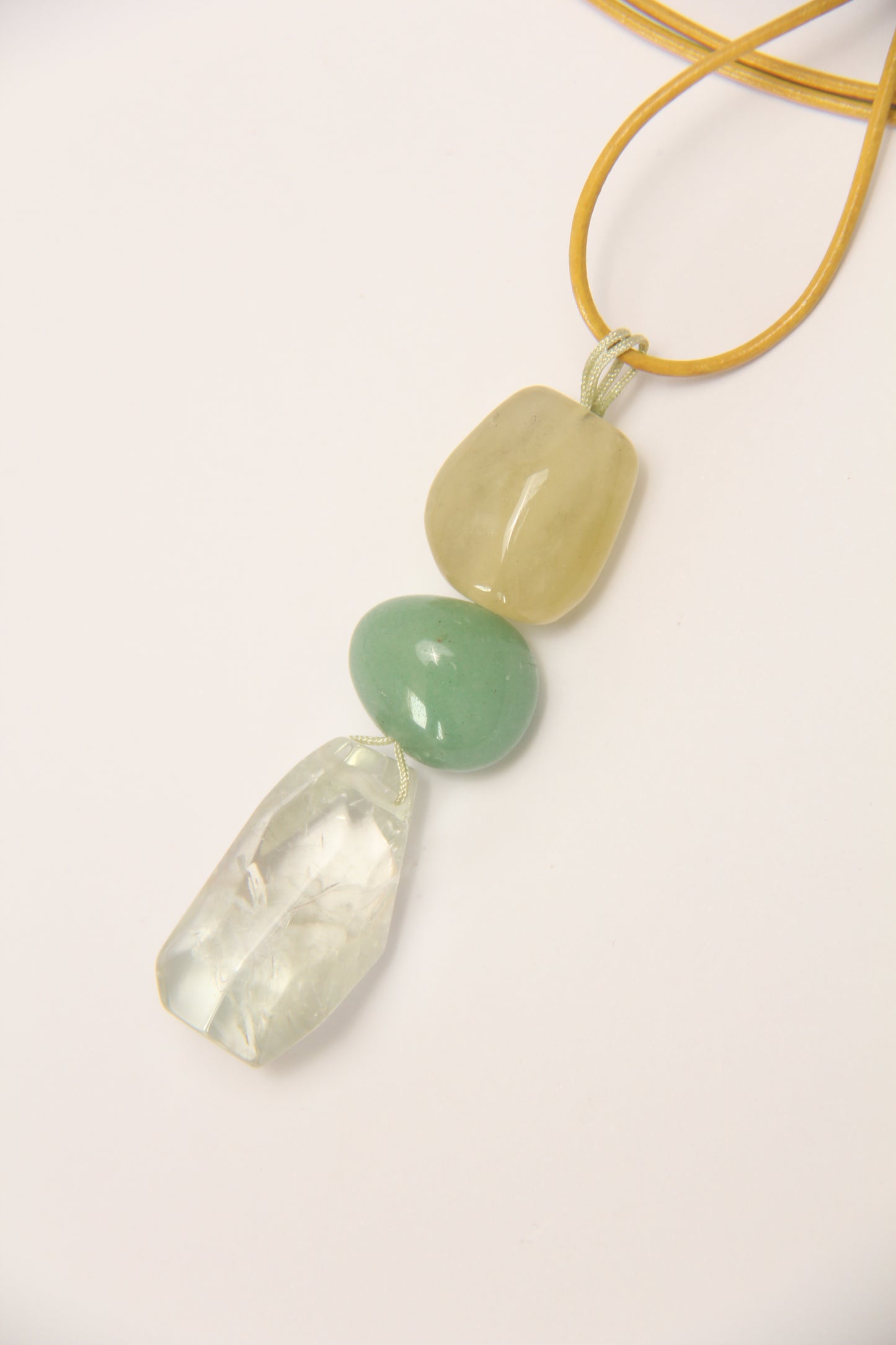Pendant: morganite, green aventurine, prasem quartz