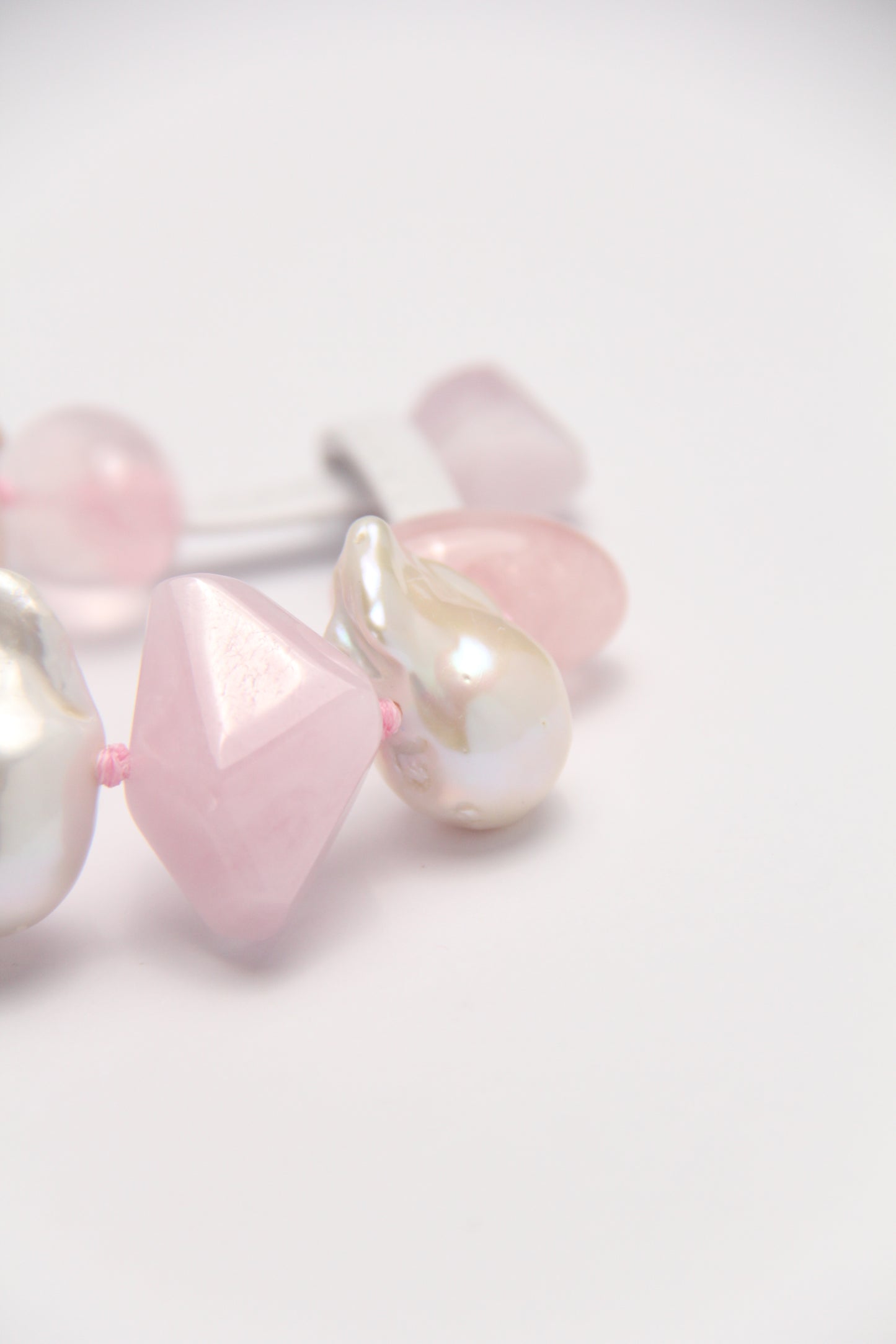 Bracelet: rose quartz, morganite, pearls