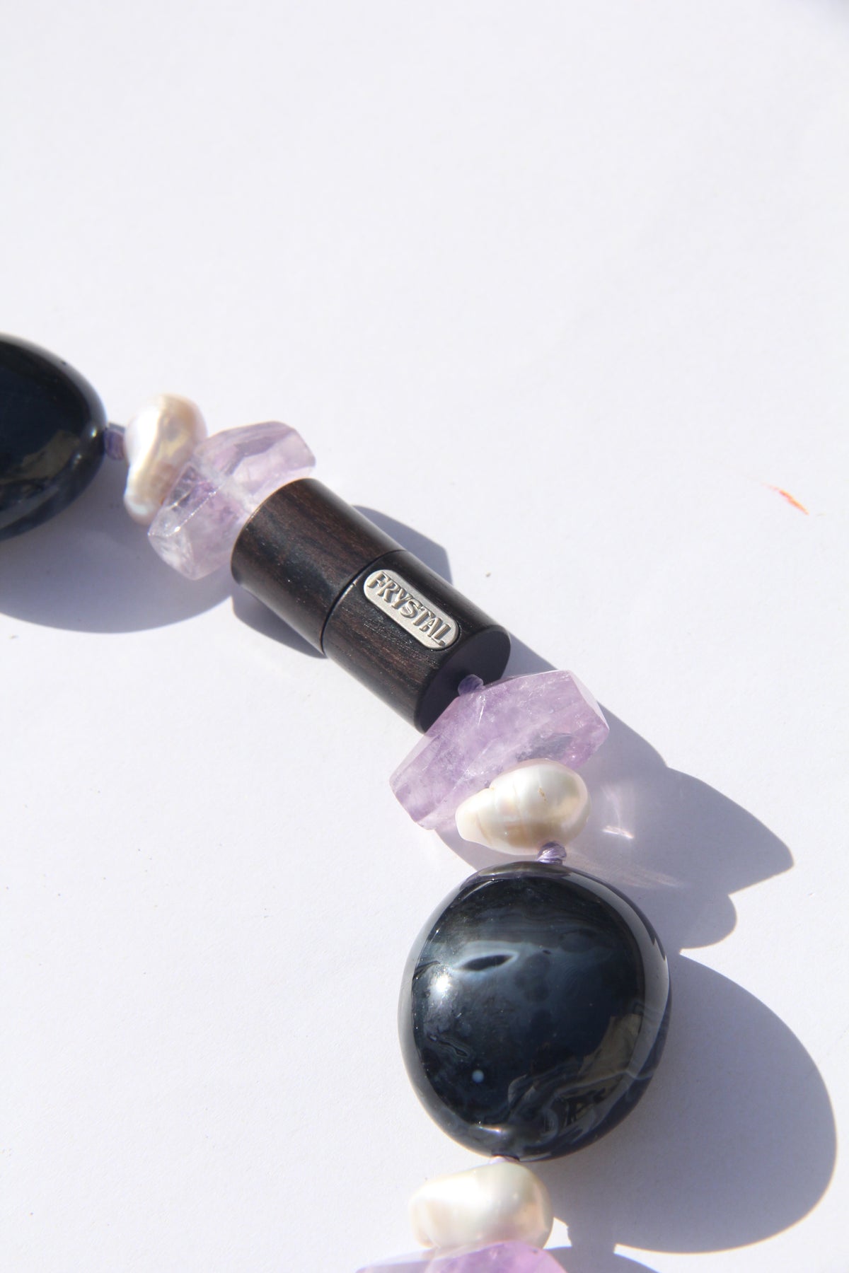 Necklace: sardonyx, pearls, amethyst