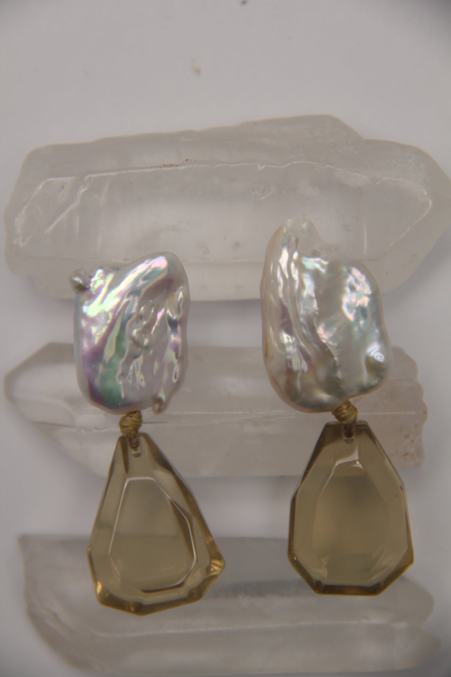 Earrings: pearls, citrine