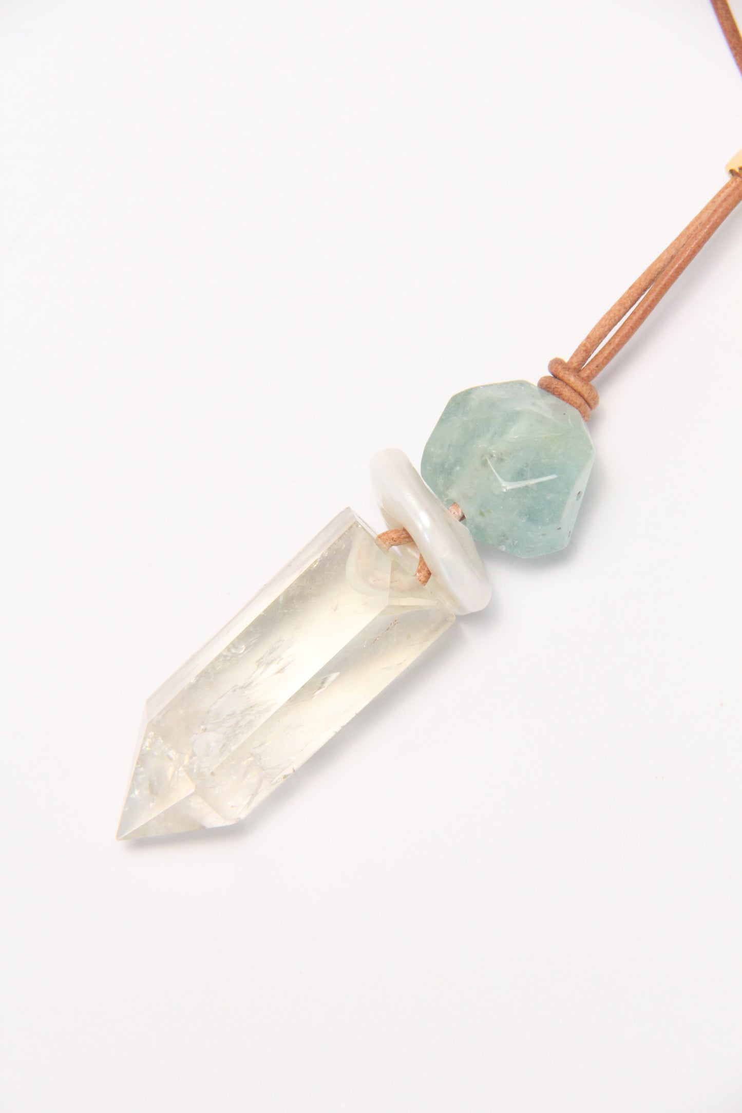 Pendant: morganite, pearl, citrine