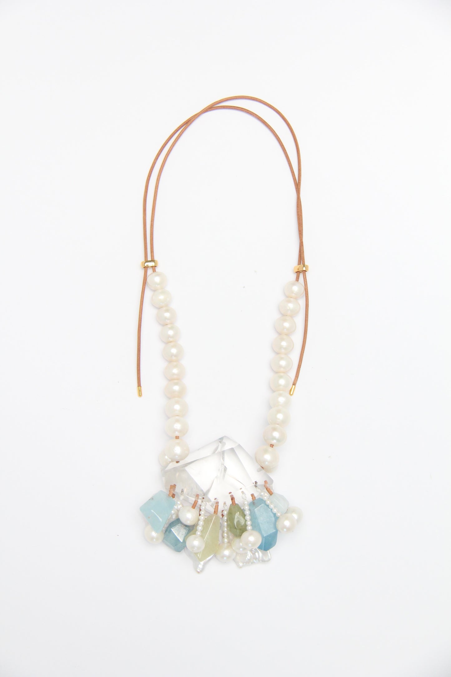 Pendant: morganite, pearls, aquamarine