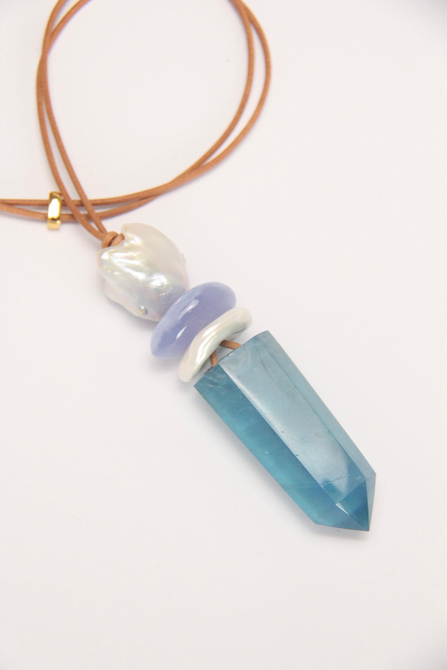 Pendant: pearls, aquamarine, blue lace agate