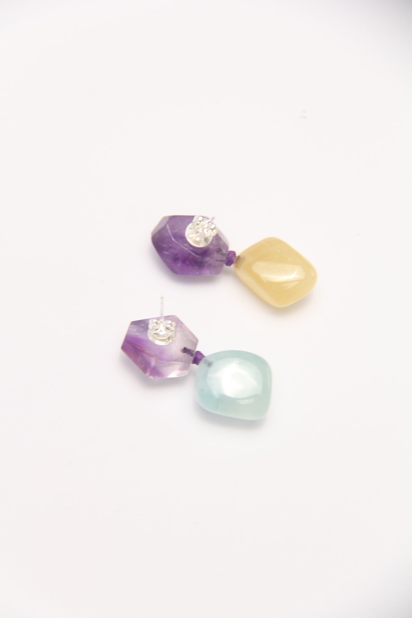 Earrings: amethyst, morganite