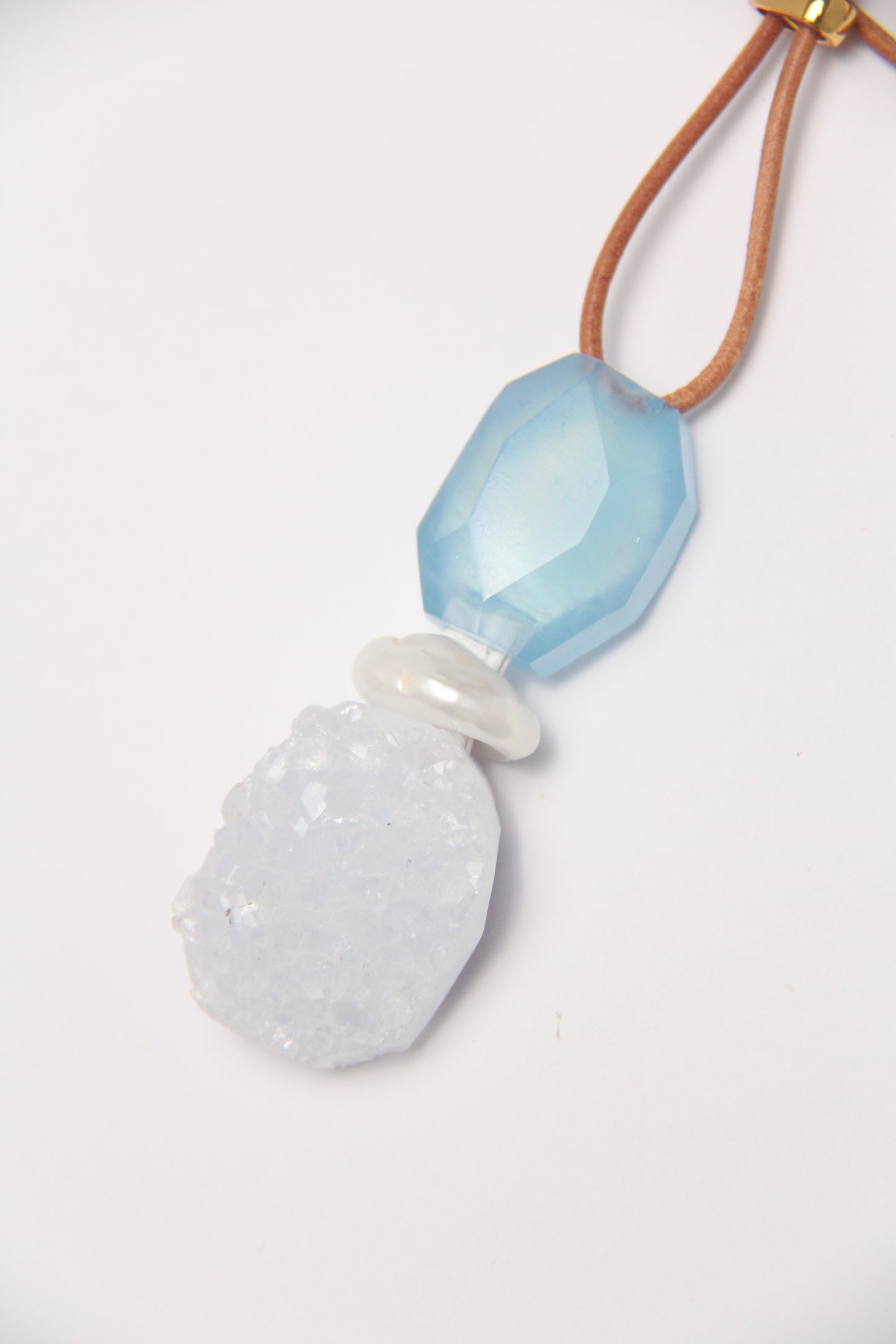 Pendant: aquamarine, pearl, blue lace agate
