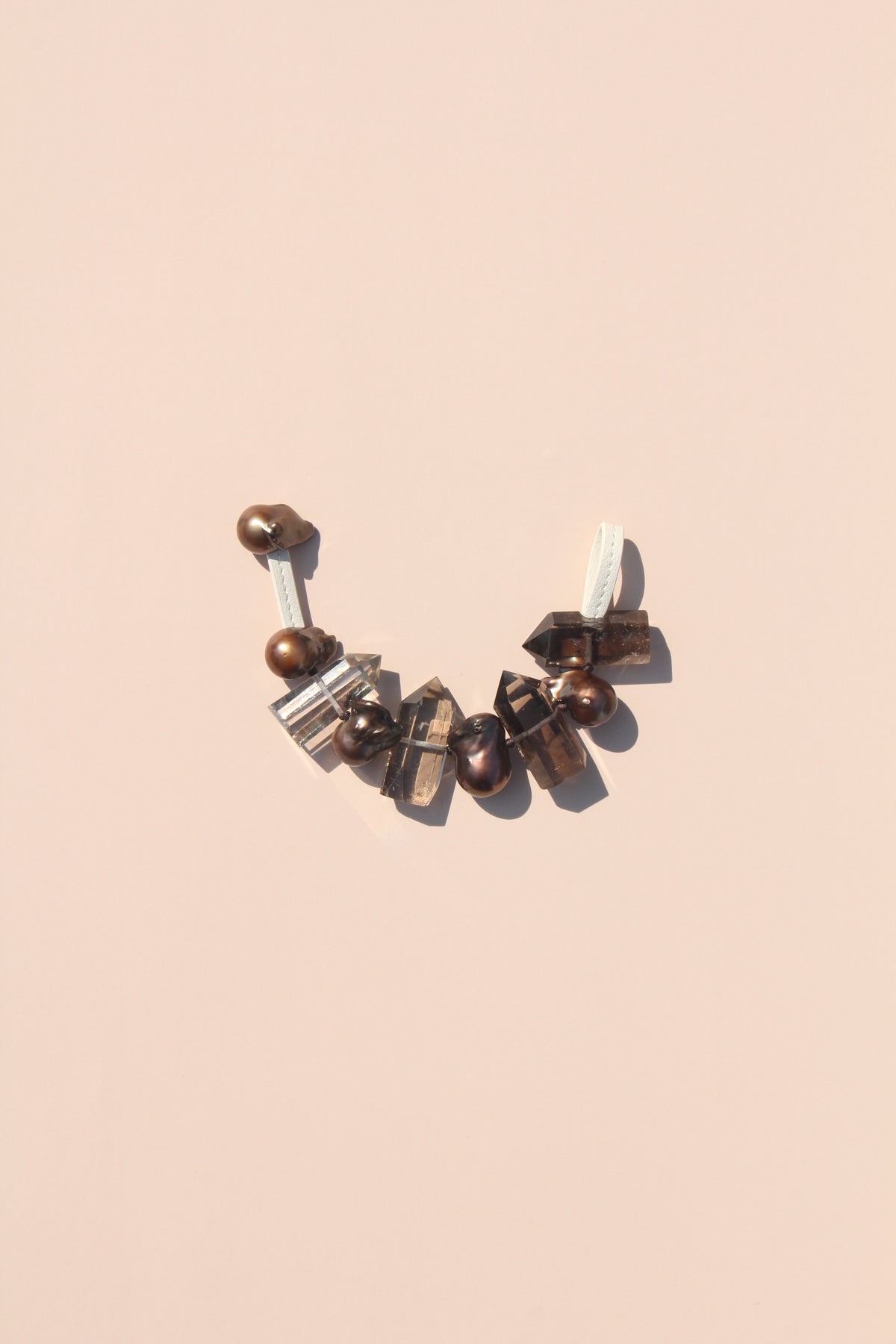 Bracelet: smoky quartz, pearls