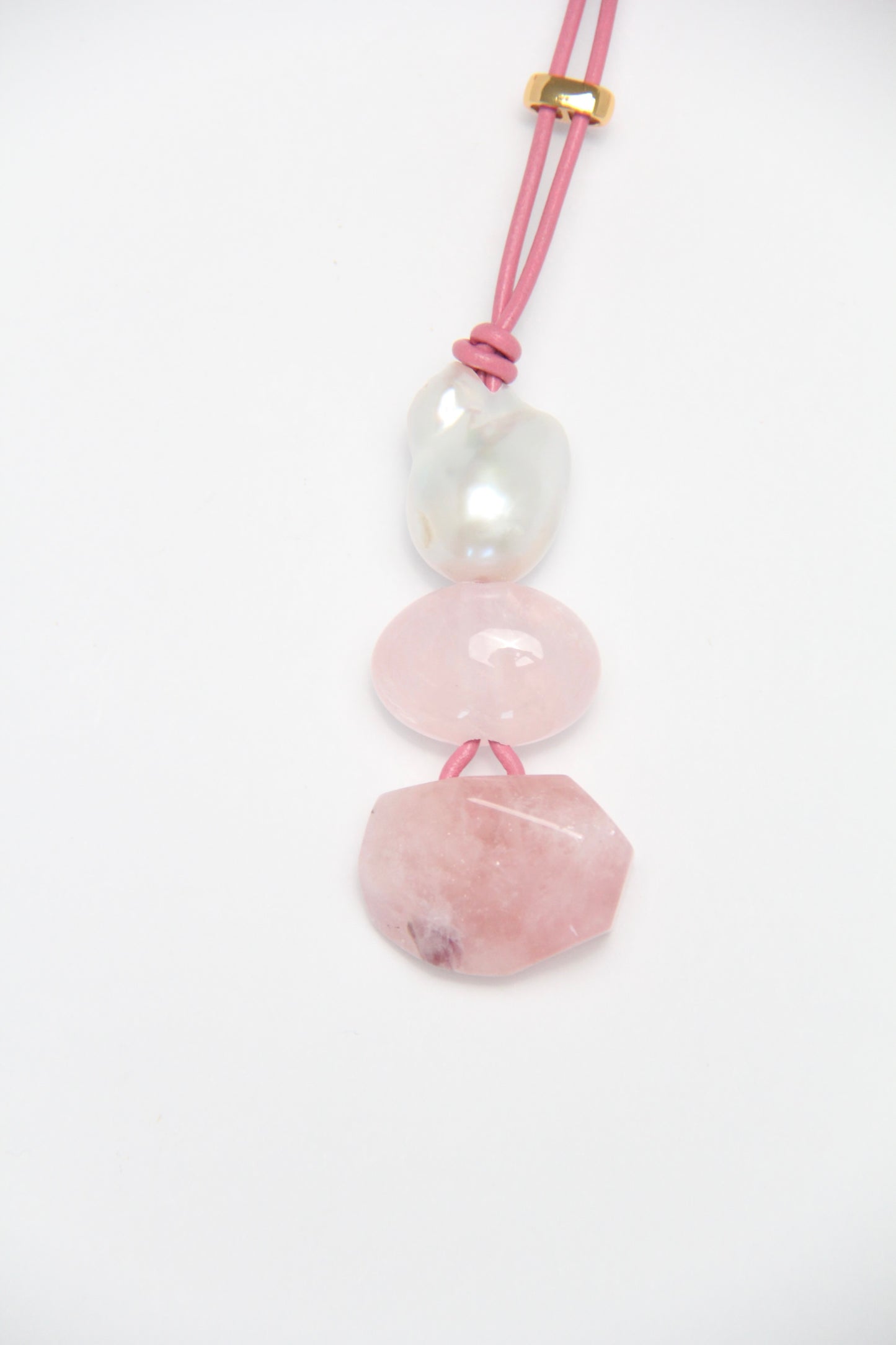 Pendant: pearl, rose quartz, morganite