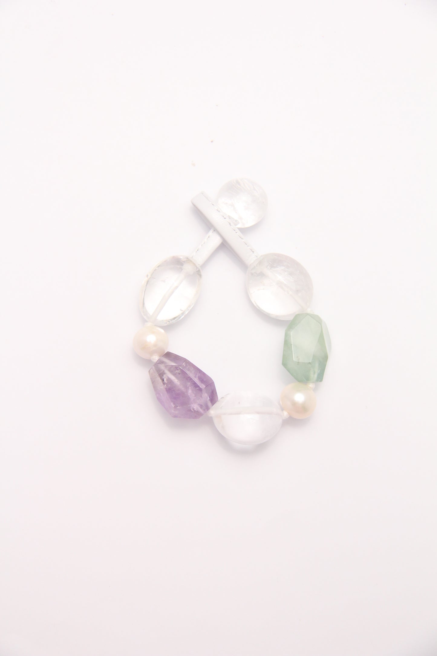 Bracelet: amethyst, morganite, quartz, pearls