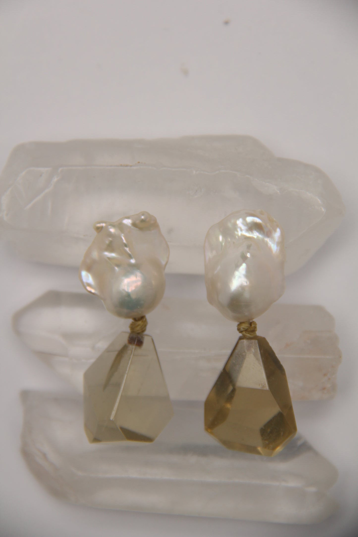 Earrings: pearls, citrine