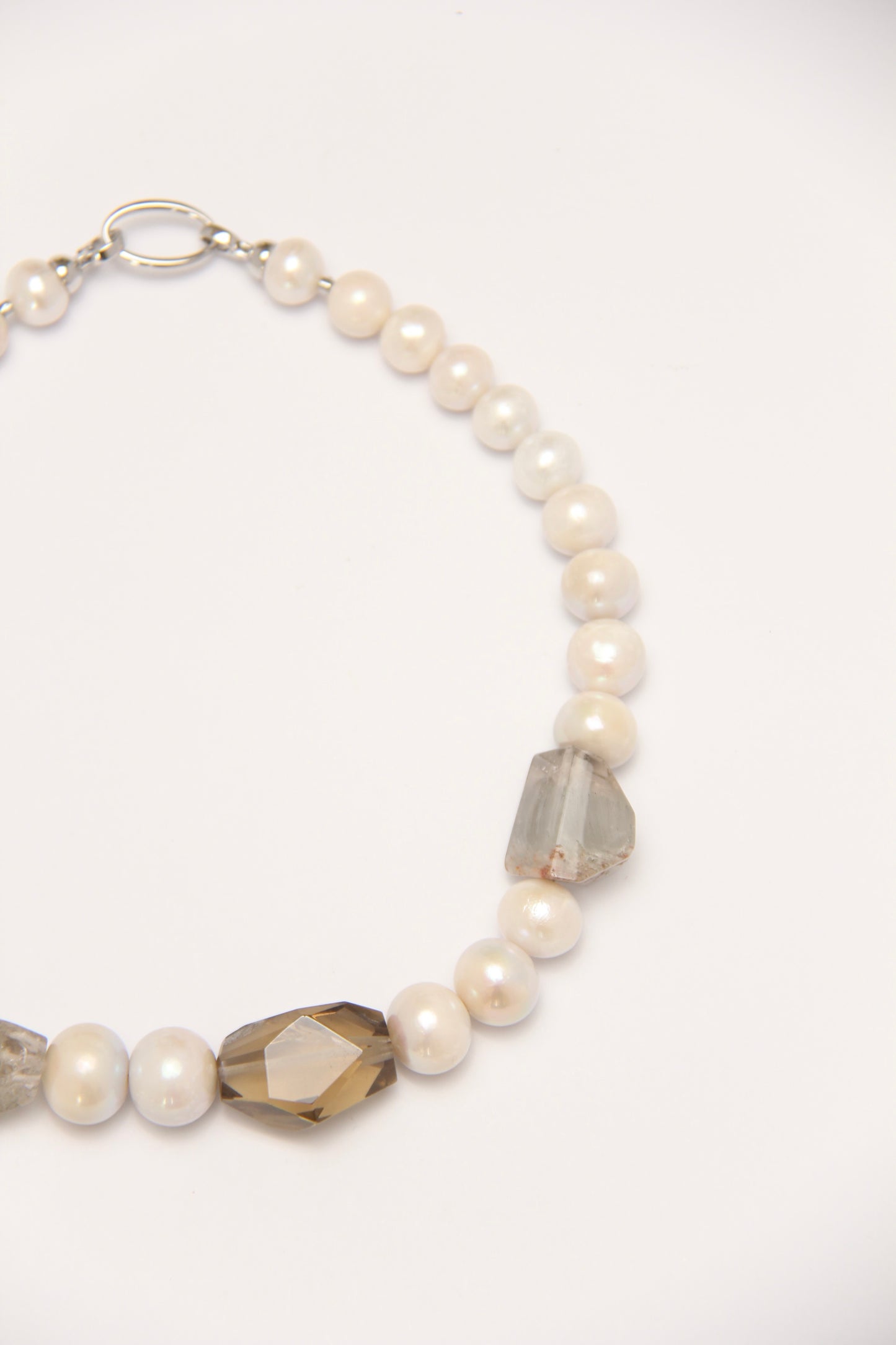 Necklace: pearls, smoky quartz, phantom quartz