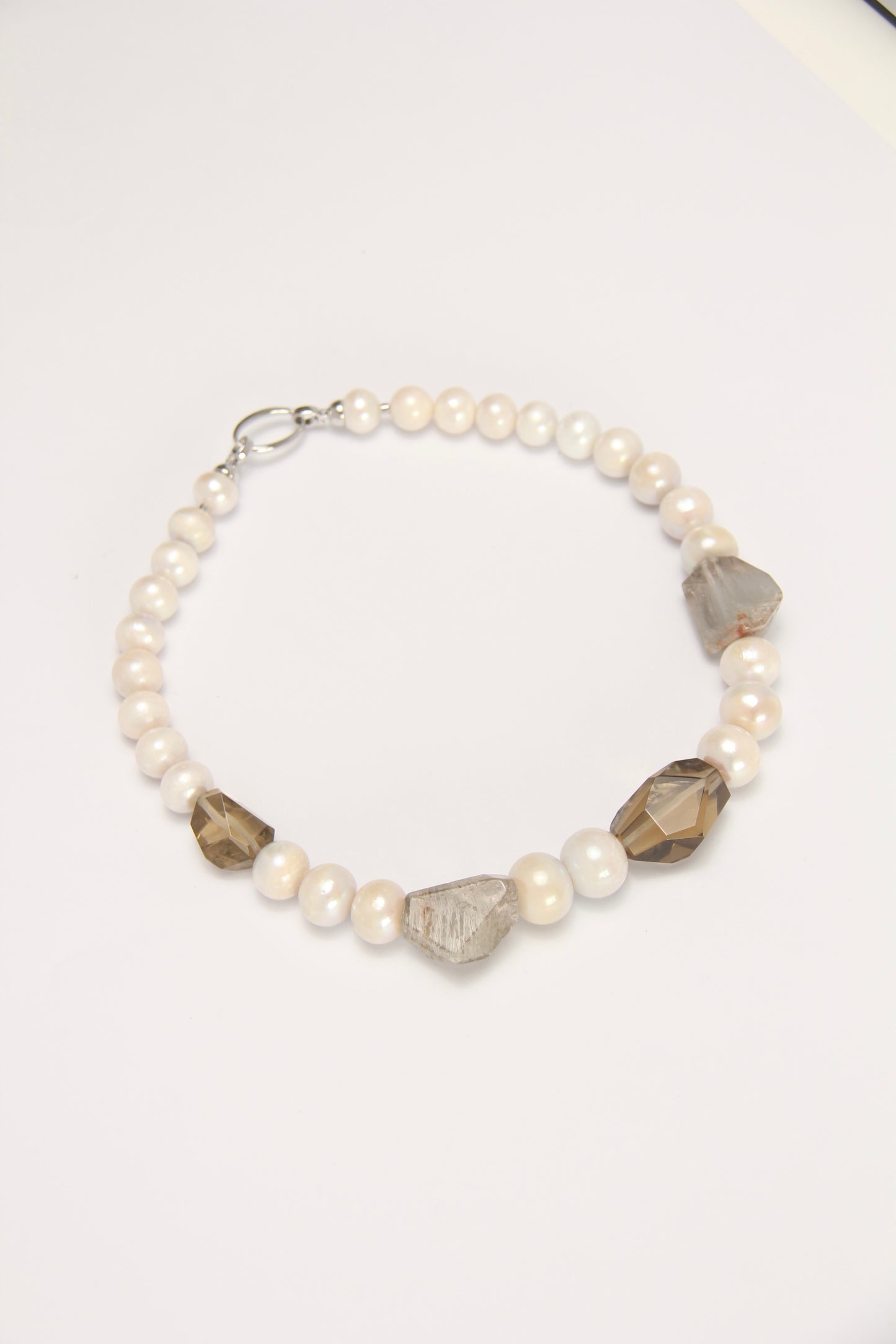 Necklace: pearls, smoky quartz, phantom quartz