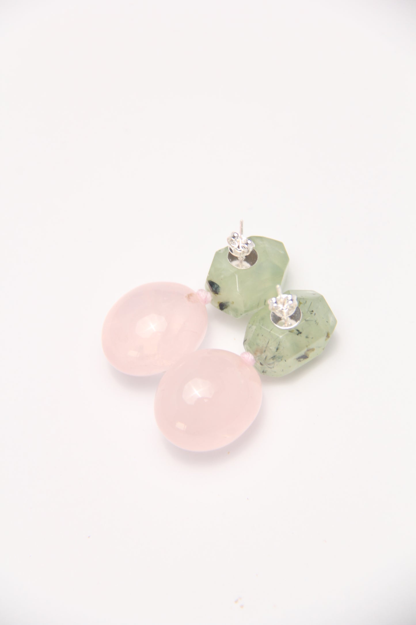 Earrings: prehnite, rose quartz