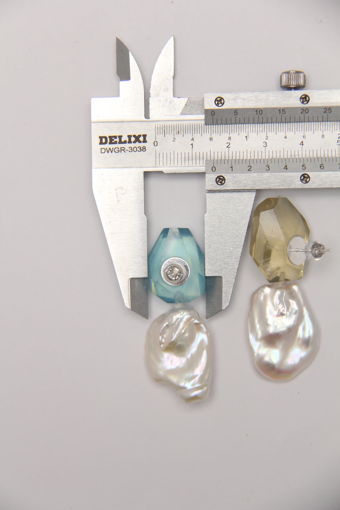 Earrings: pearls, aquamarine, citrine