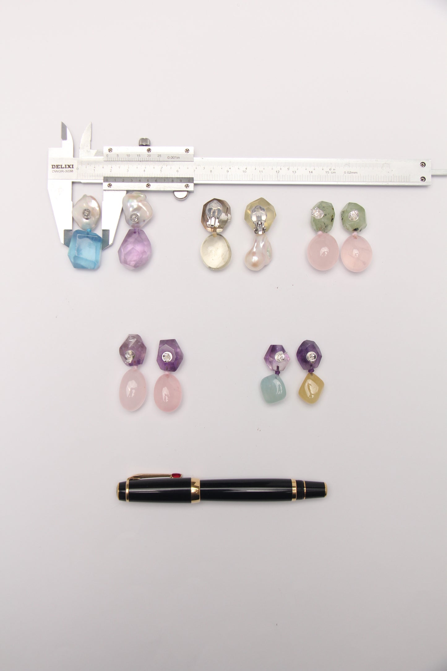 Earrings: rose quartz, amethyst