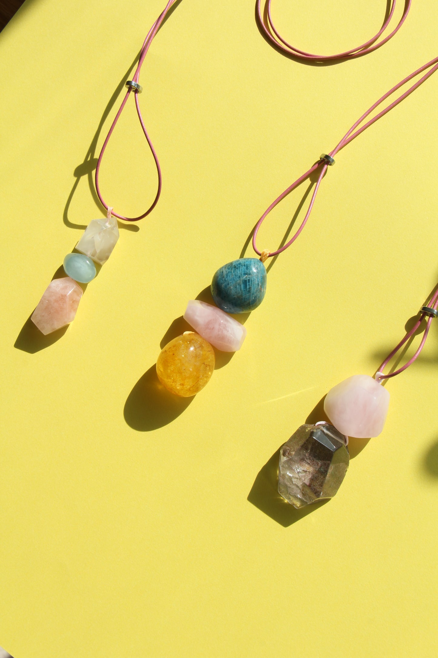Pendant: morganite, phantom quartz
