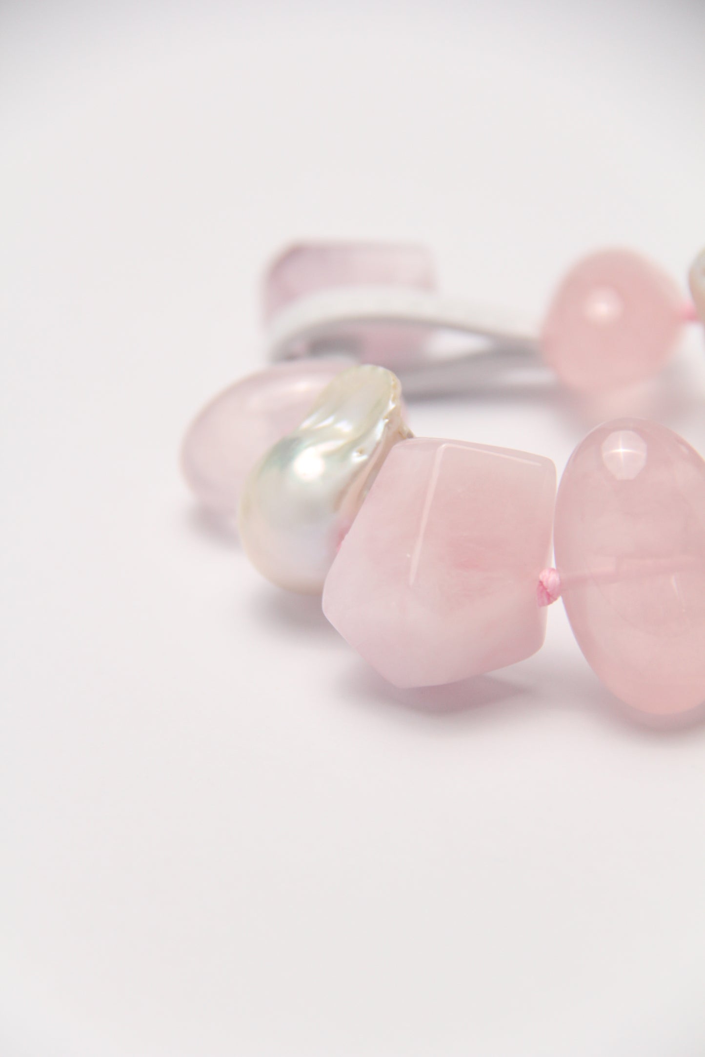 Bracelet: rose quartz, morganite, pearls