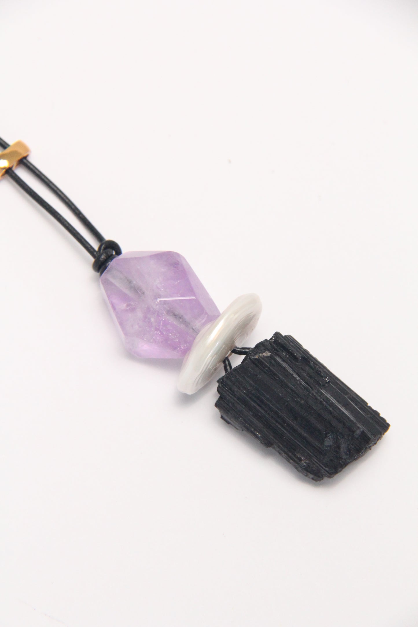 Pendant: amethyst, pearl, black tourmaline