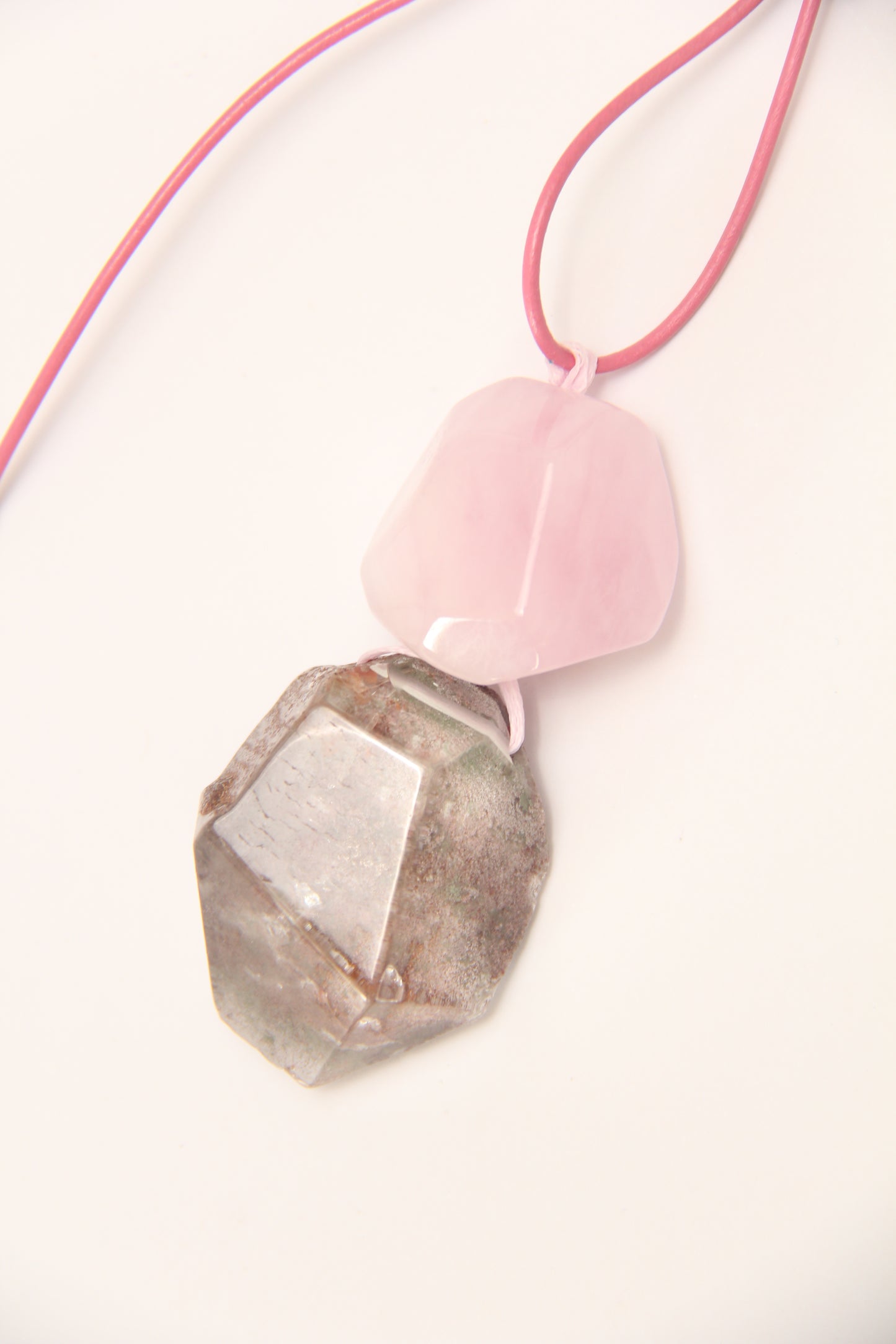 Pendant: morganite, phantom quartz