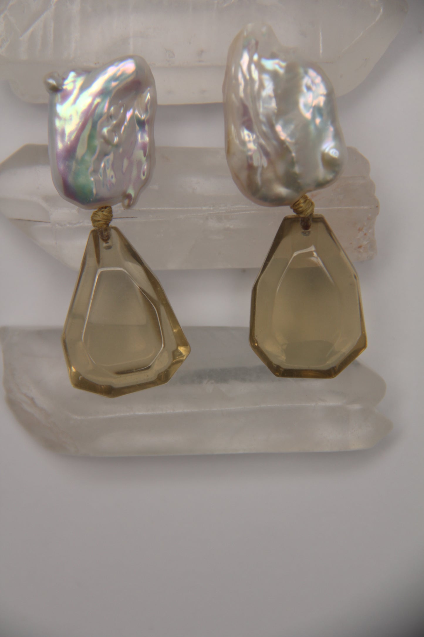 Earrings: pearls, citrine