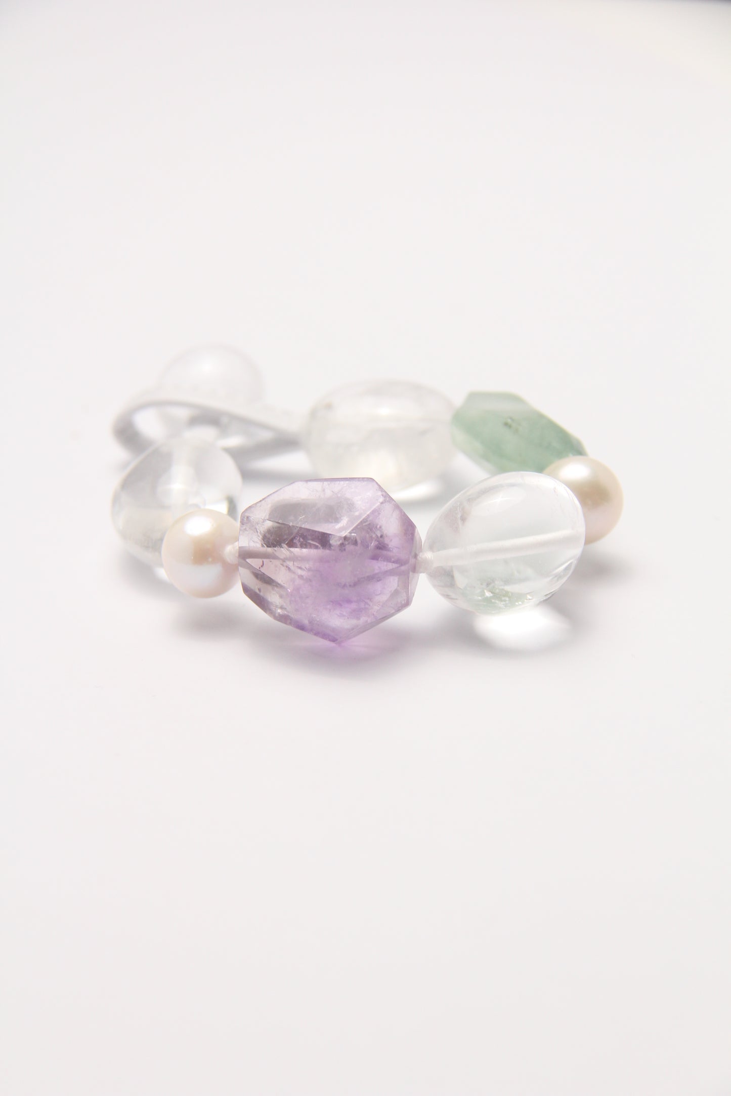 Bracelet: amethyst, morganite, quartz, pearls