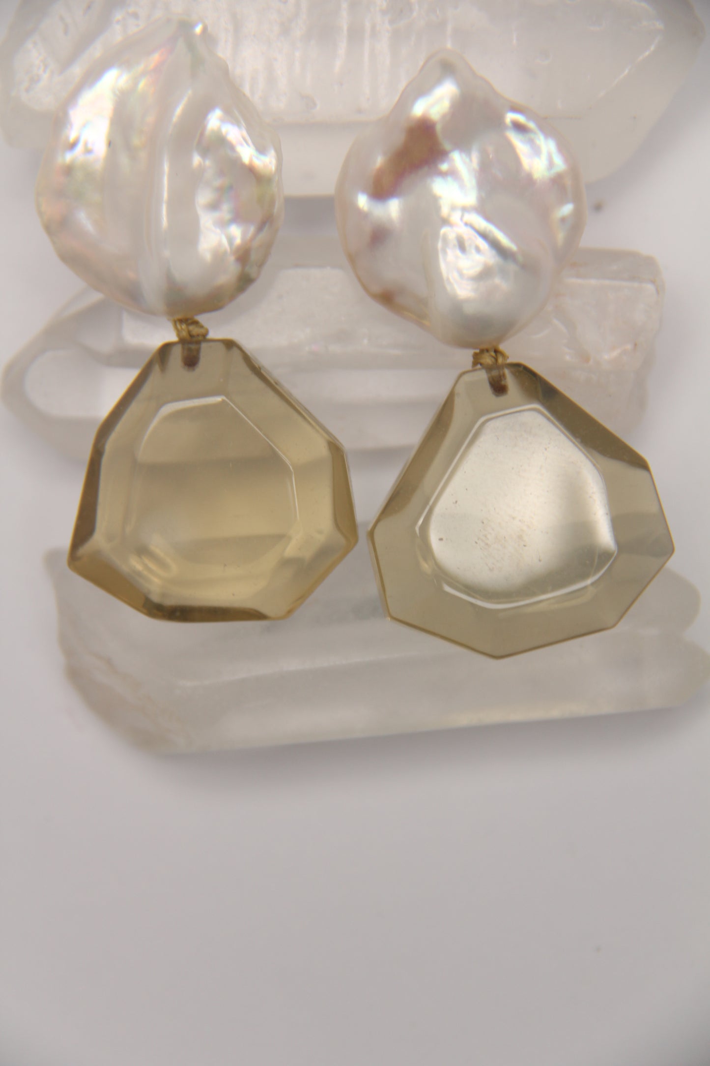 Earrings: pearls, citrine
