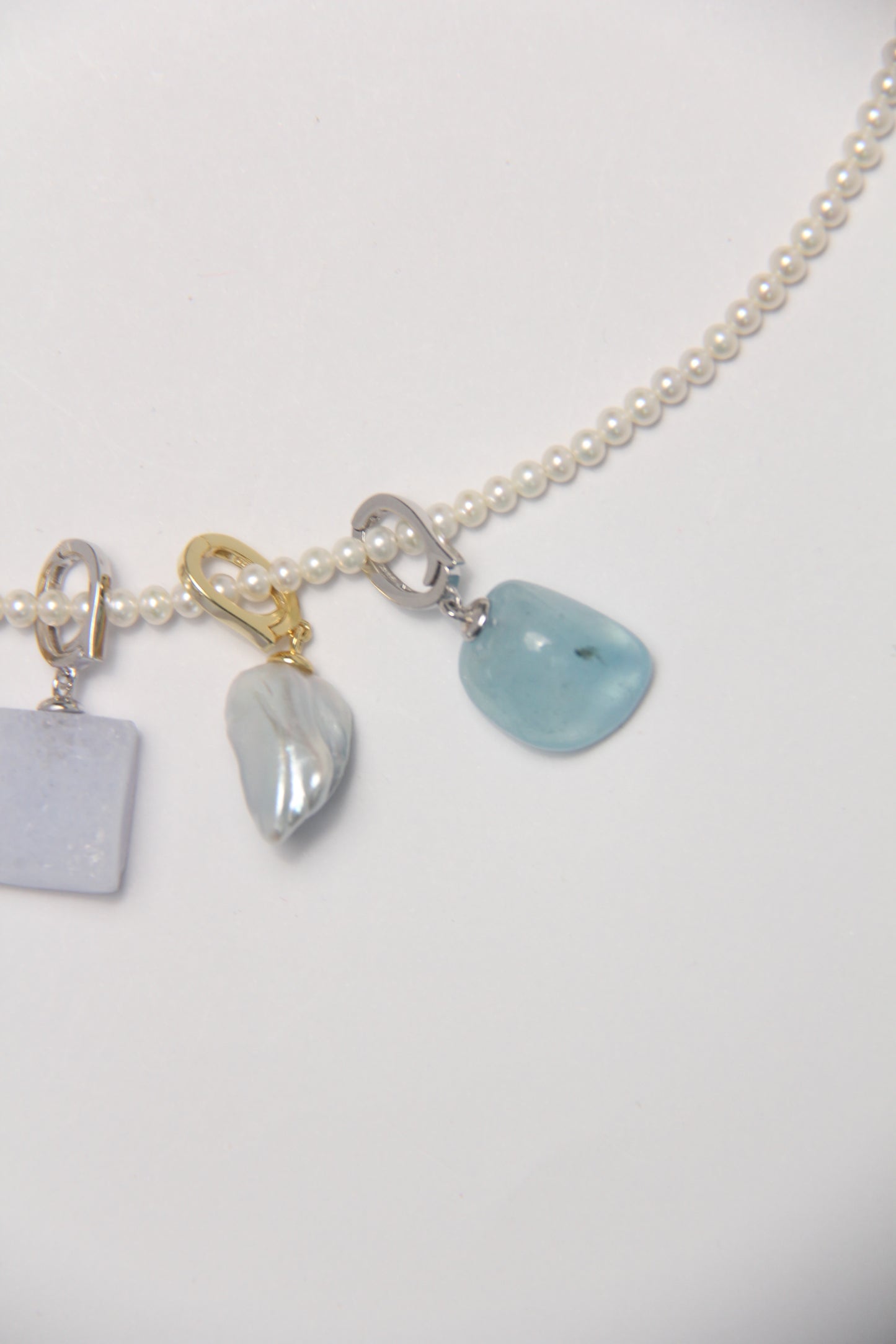 Charms: amethyst, blue lace agate, pearls, morganite