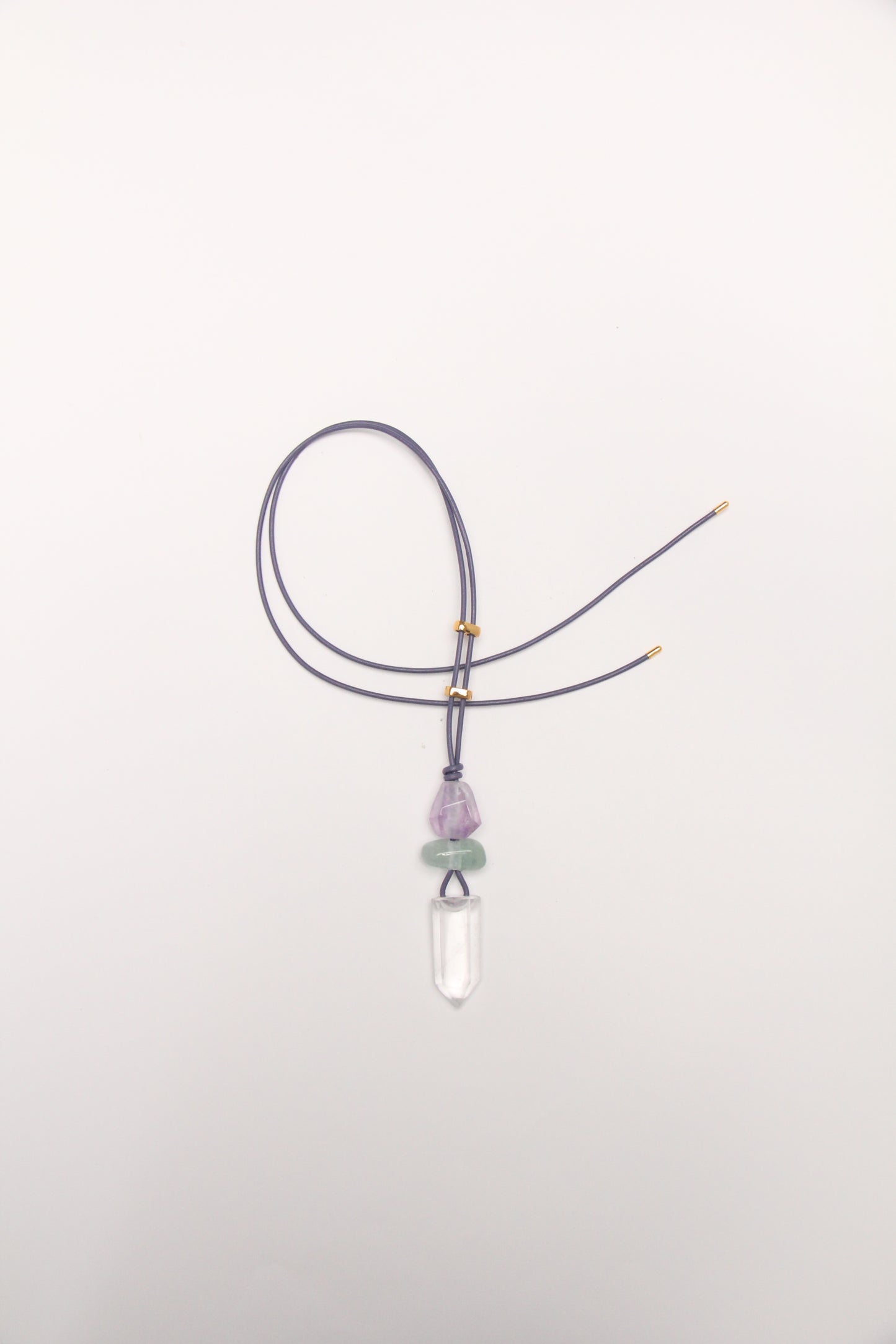 Pendant: amethyst, moganite, quartz, leather