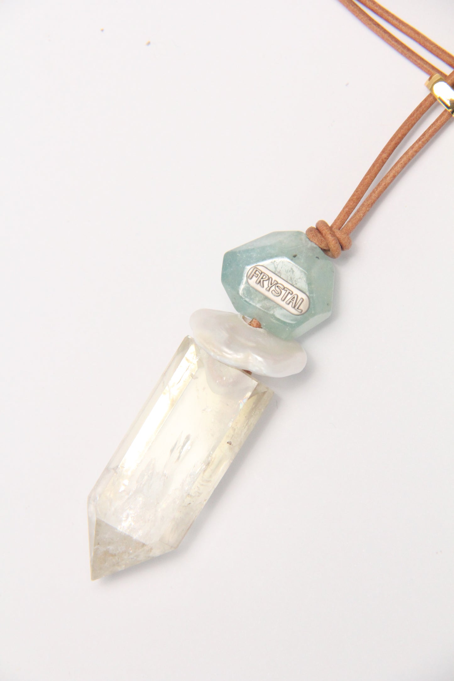 Pendant: morganite, pearl, citrine
