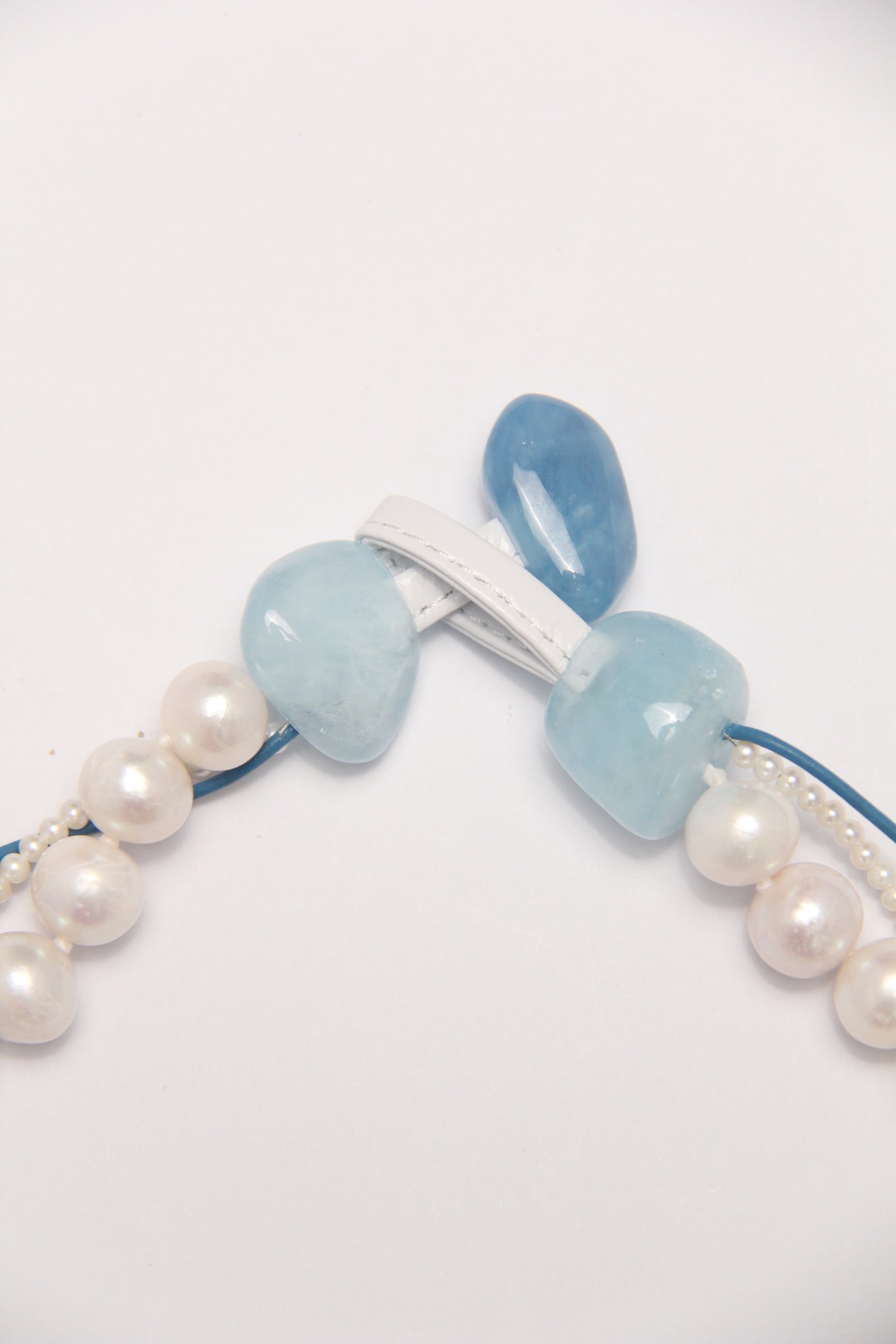 Necklace: aquamarine, morganite, pearls