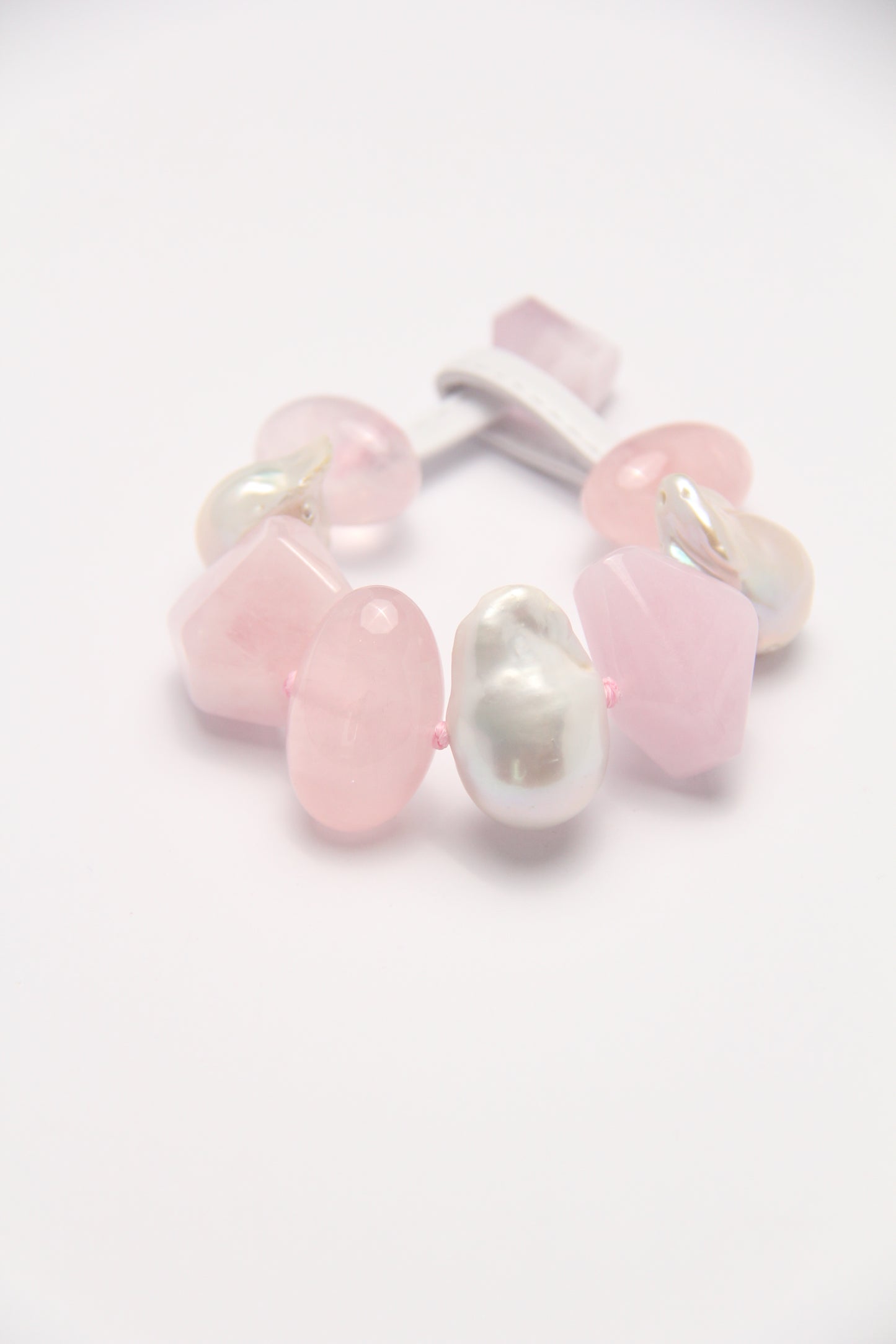 Bracelet: rose quartz, morganite, pearls
