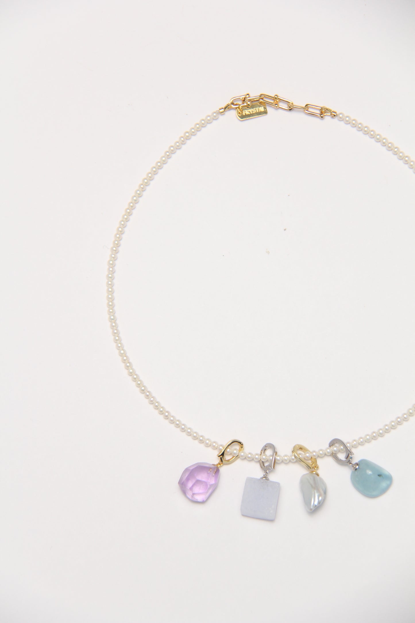Charms: amethyst, blue lace agate, pearls, morganite