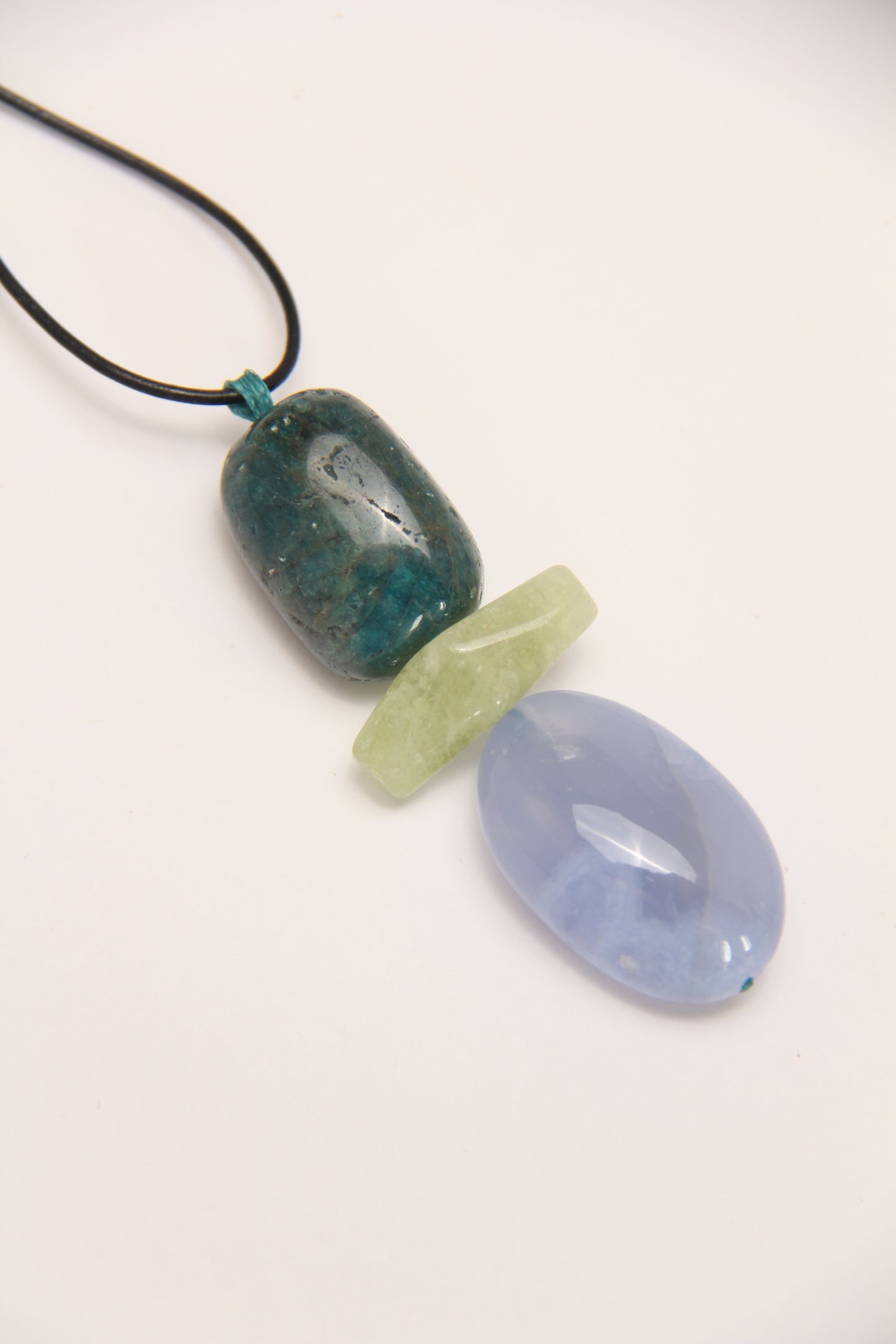 Pendant: blue apatite, blue lace agate, morganite