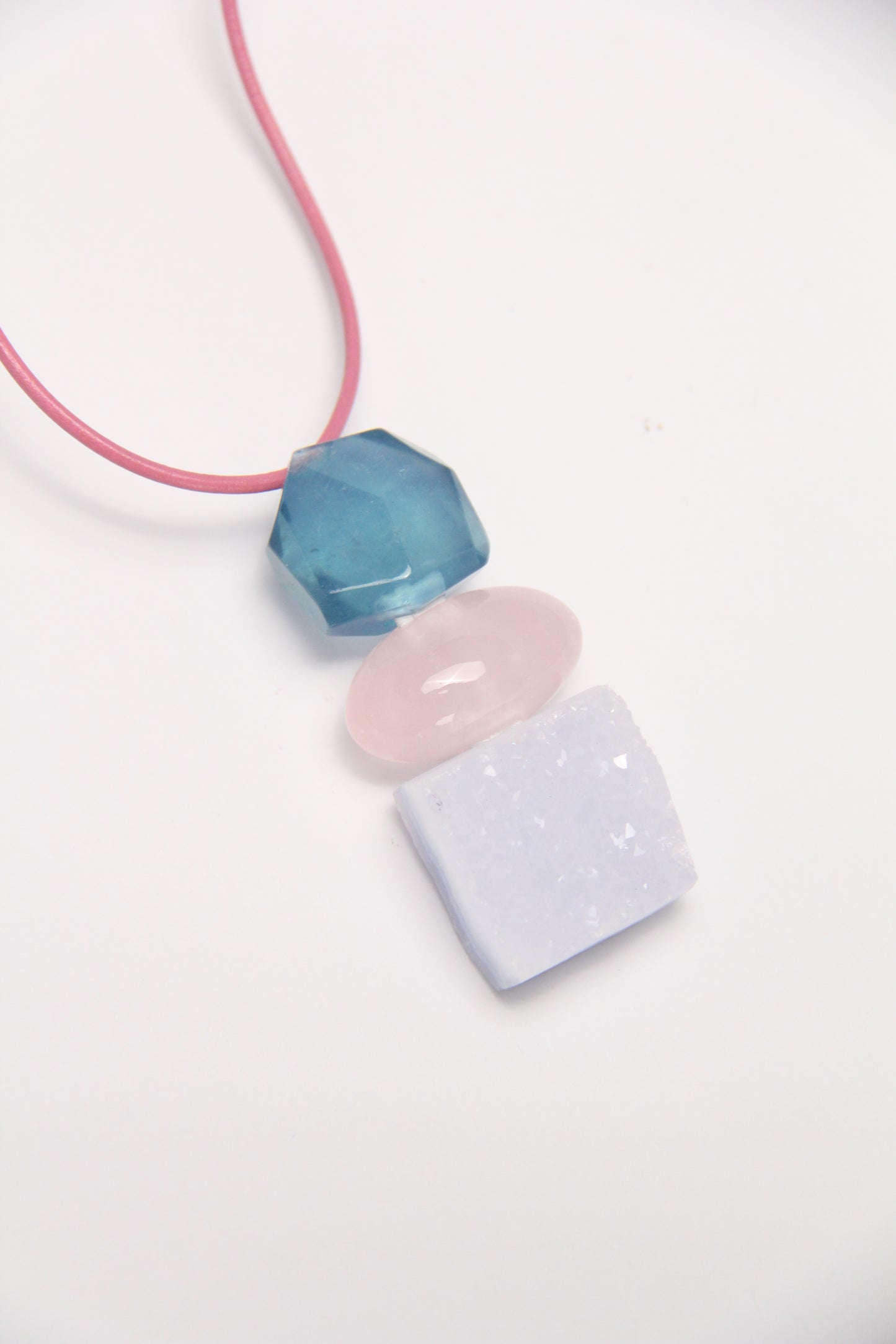 Pendant: aquamarine, rose quartz, blue lace agate