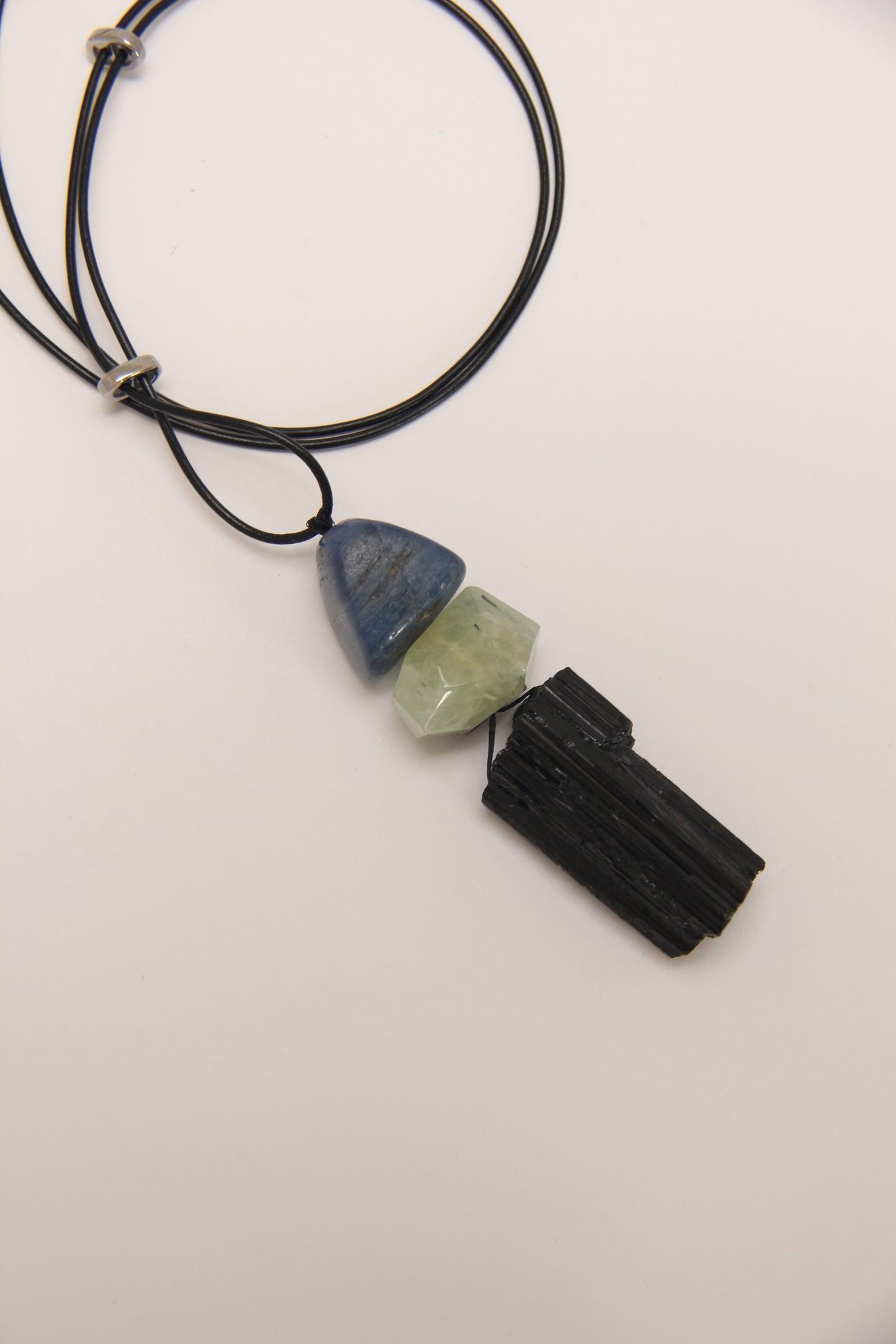 Pendant: kyanite, prehnite, black tourmaline