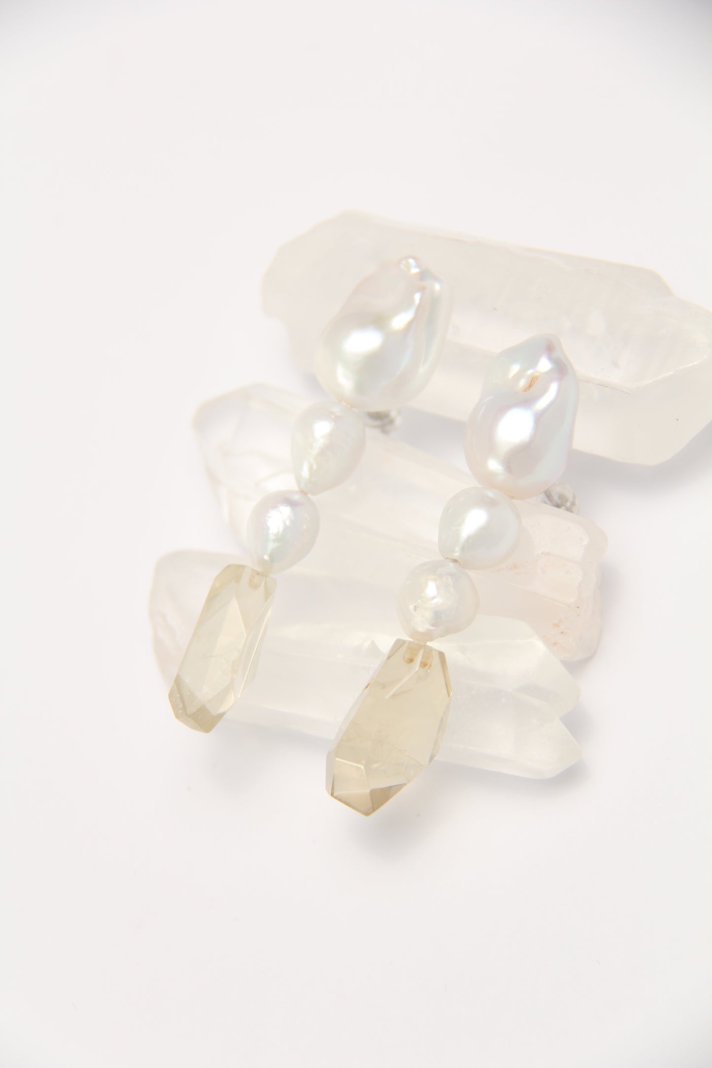 Earrings: pearls, citrine