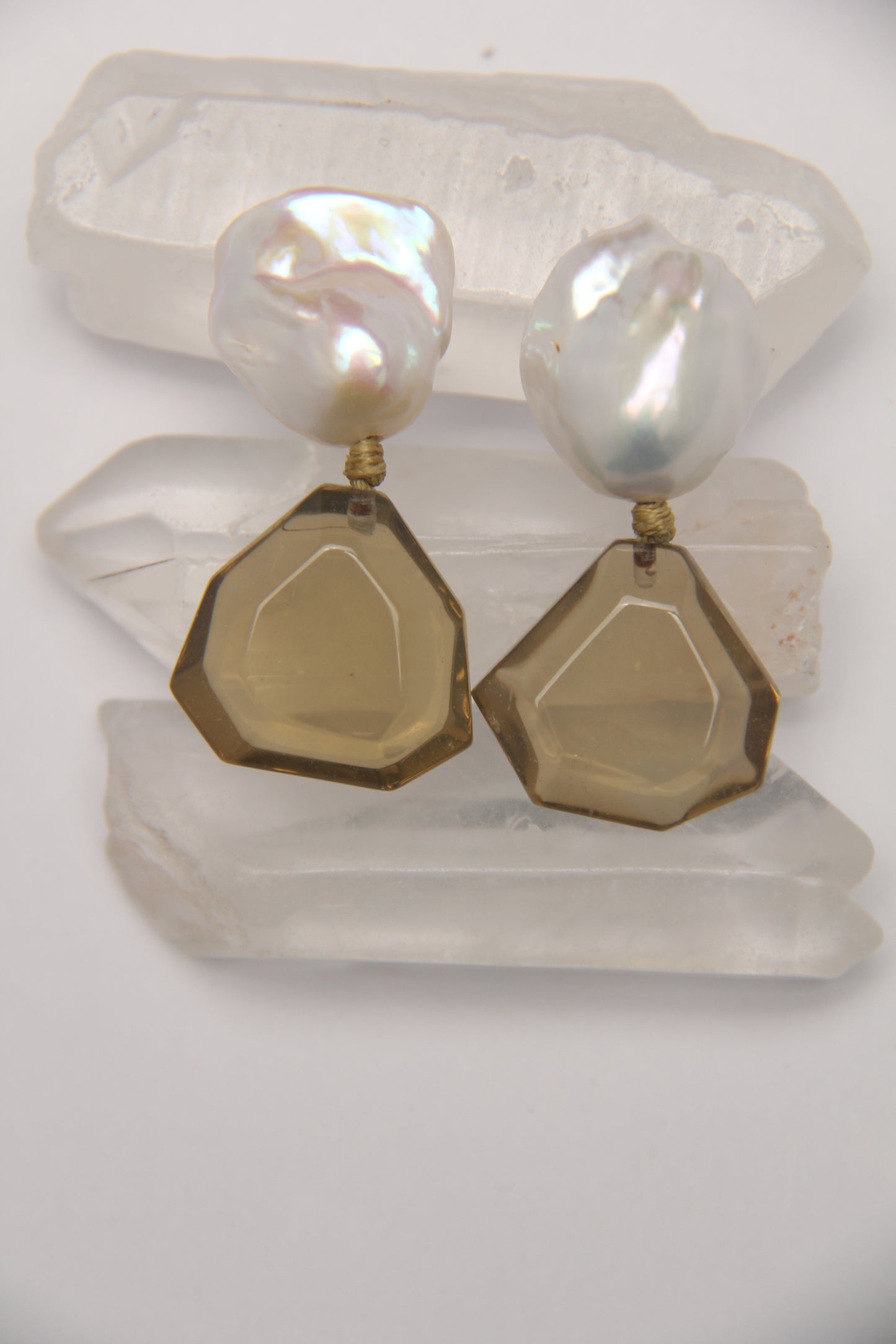 Earrings: pearls, citrine