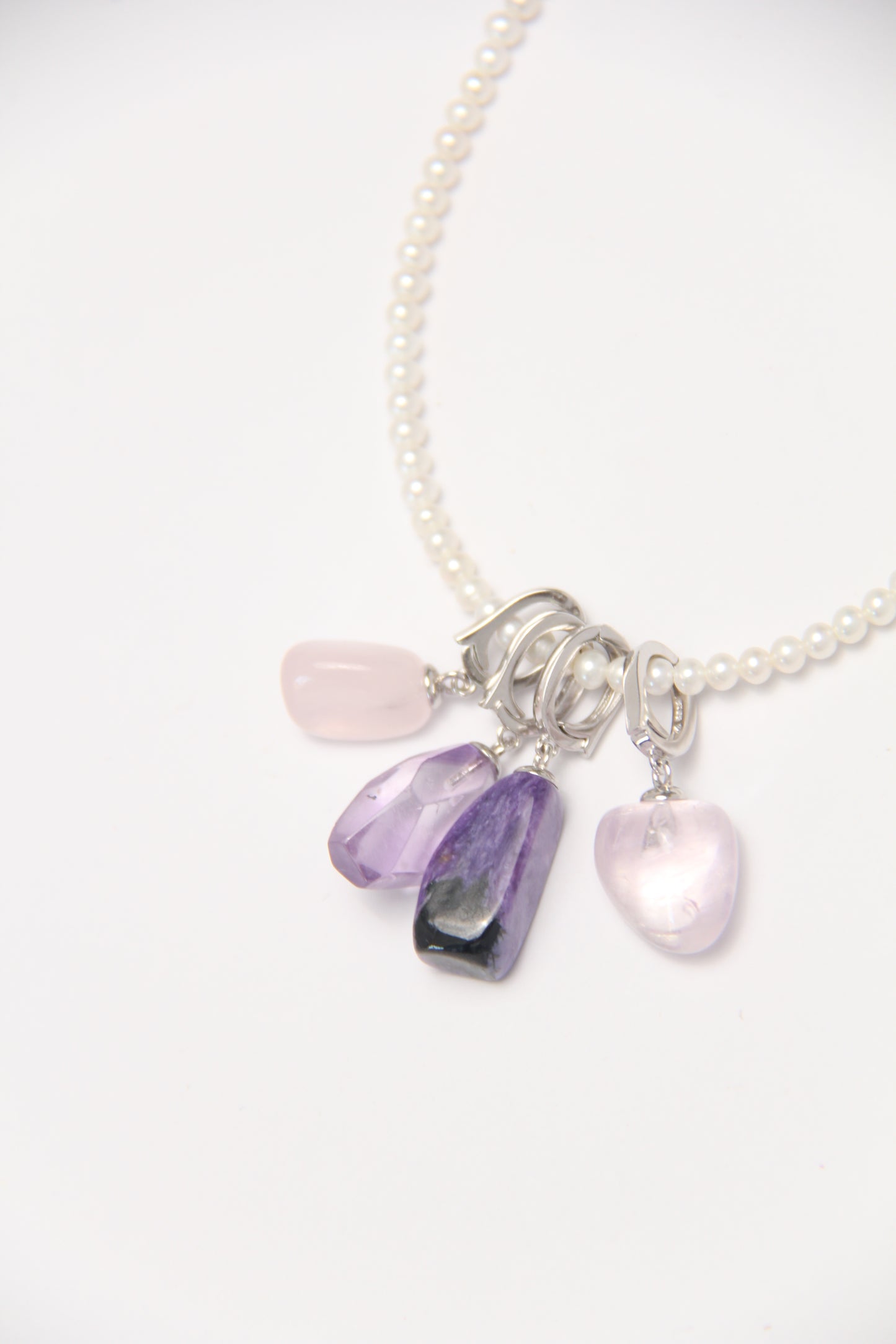 Charms: morganite,charoite, amethyst