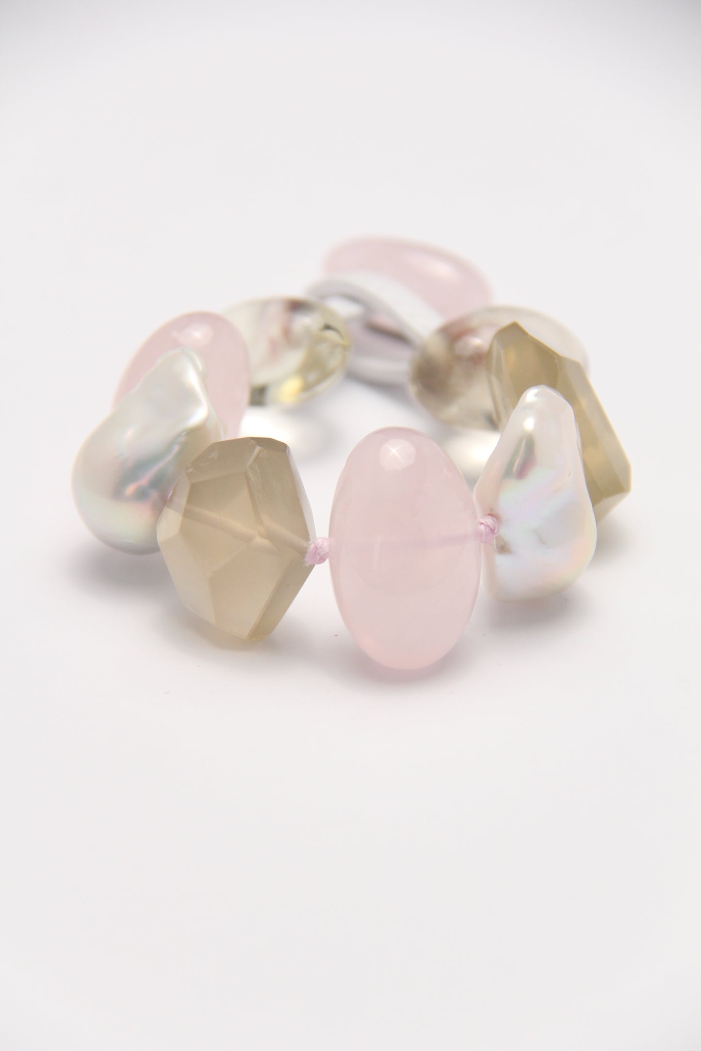 Bracelet: citrine, rose quartz, pearls