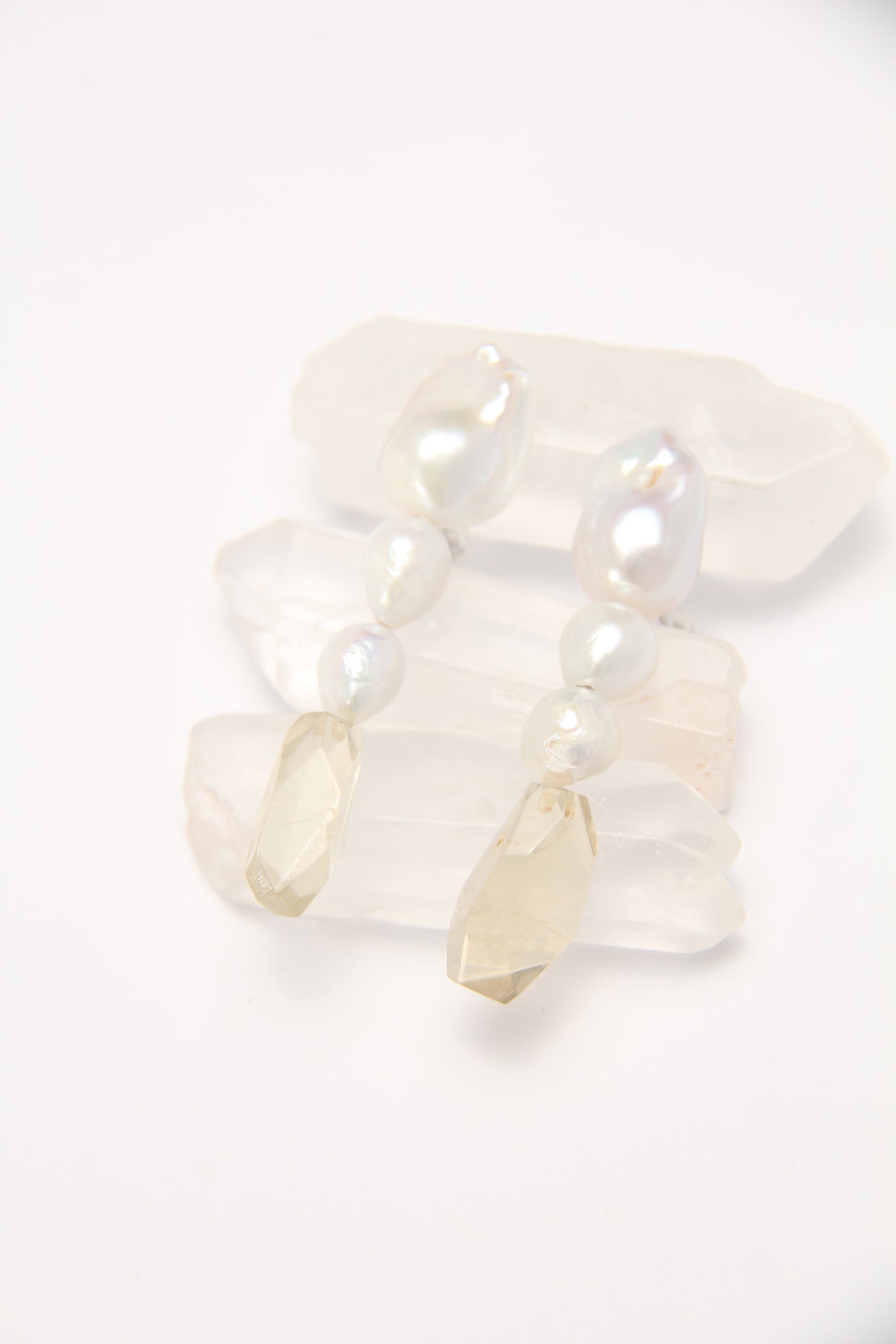 Earrings: pearls, citrine