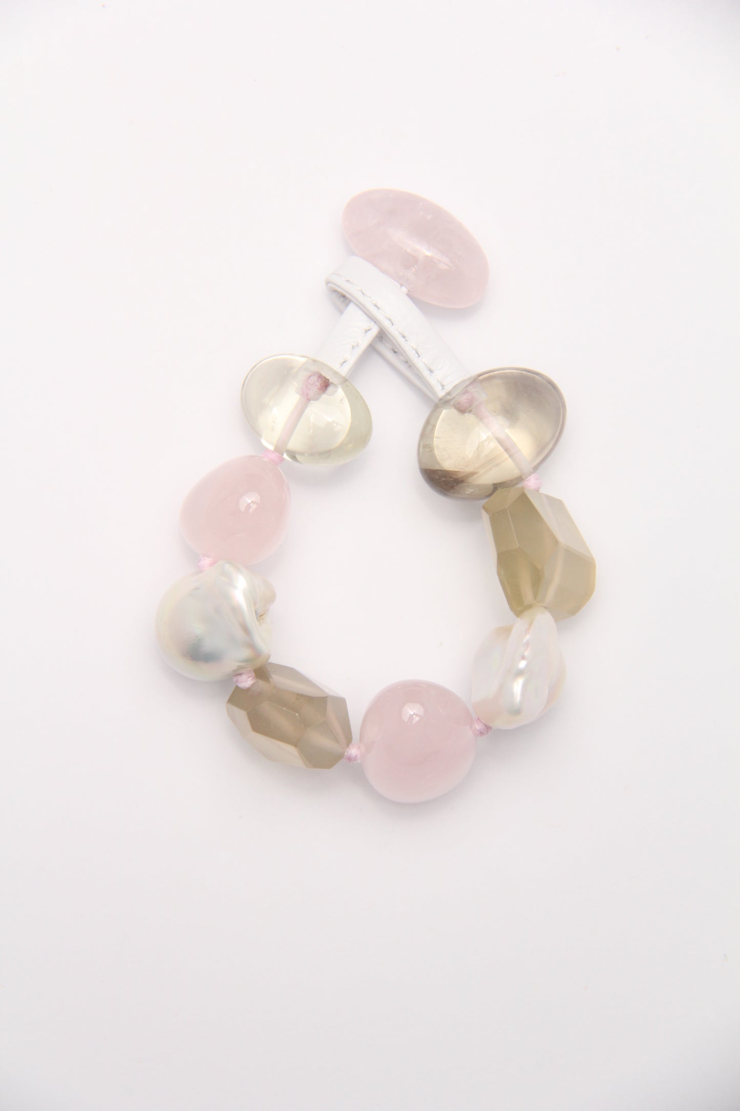 Bracelet: citrine, rose quartz, pearls