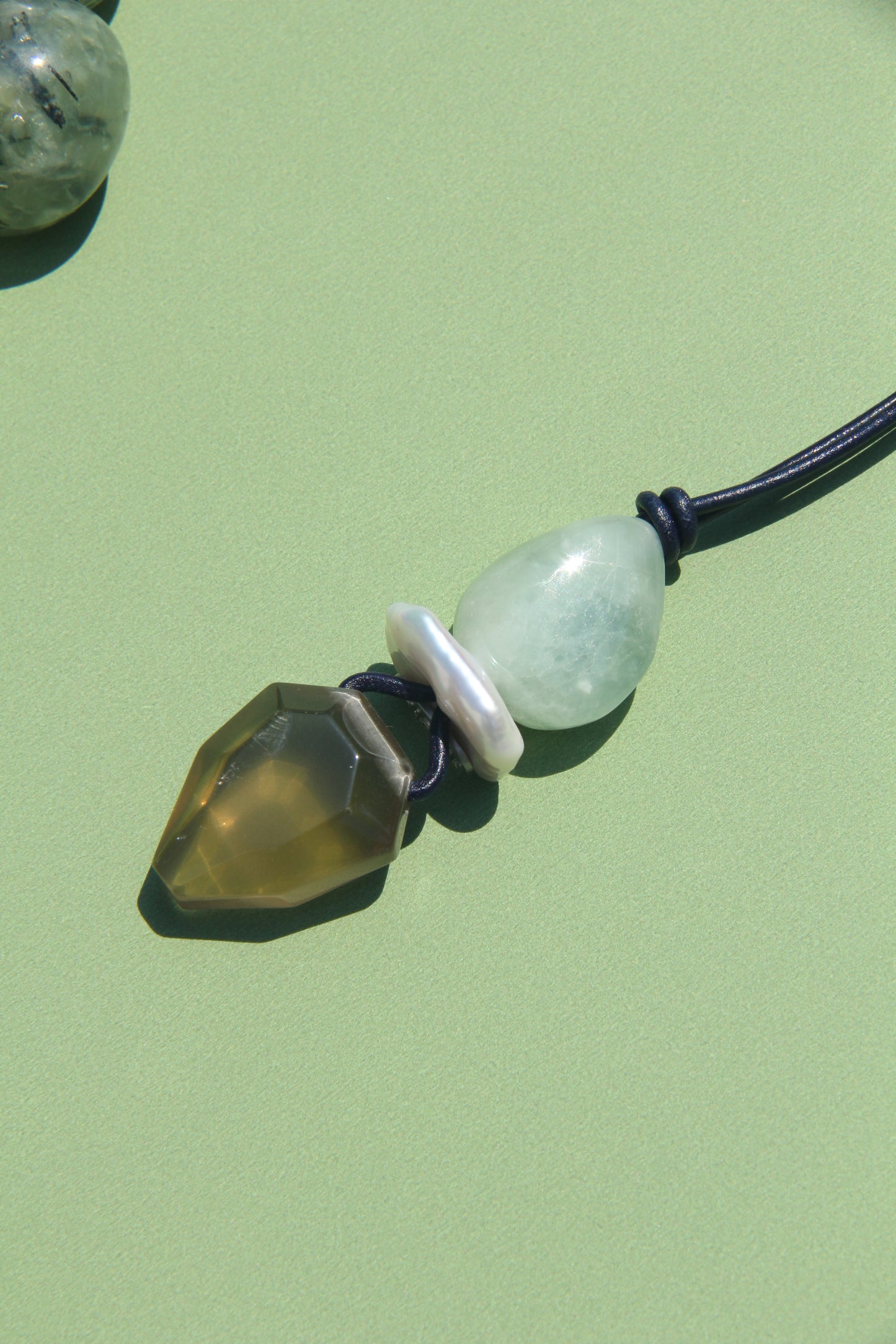 Necklace: prehnite, blue vein stone