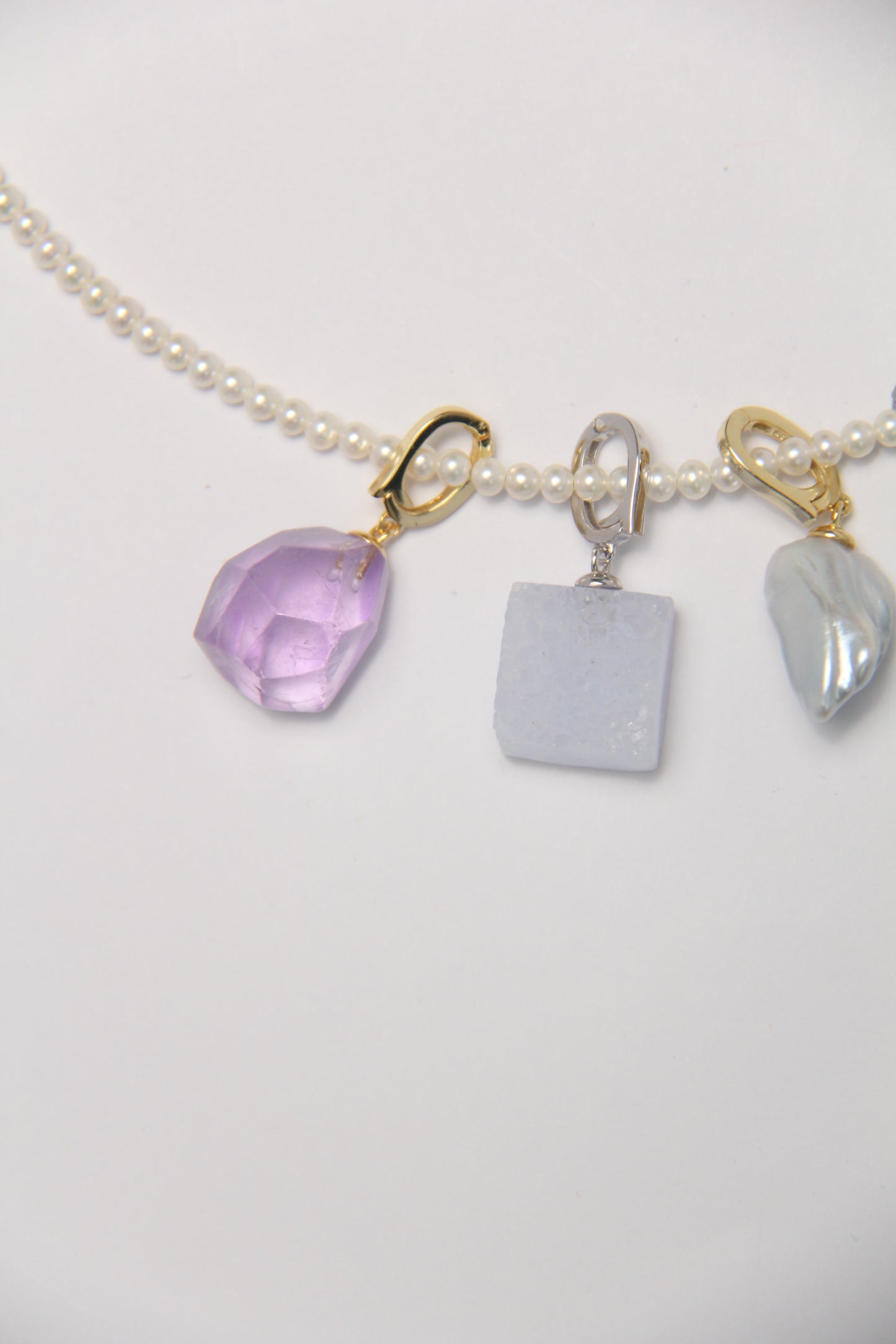 Charms: amethyst, blue lace agate, pearls, morganite